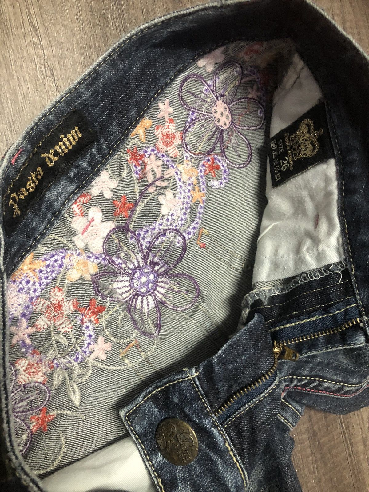 Japanese Brand Pasta Denim Jeans Flower Patch Size 29" - 23 Thumbnail