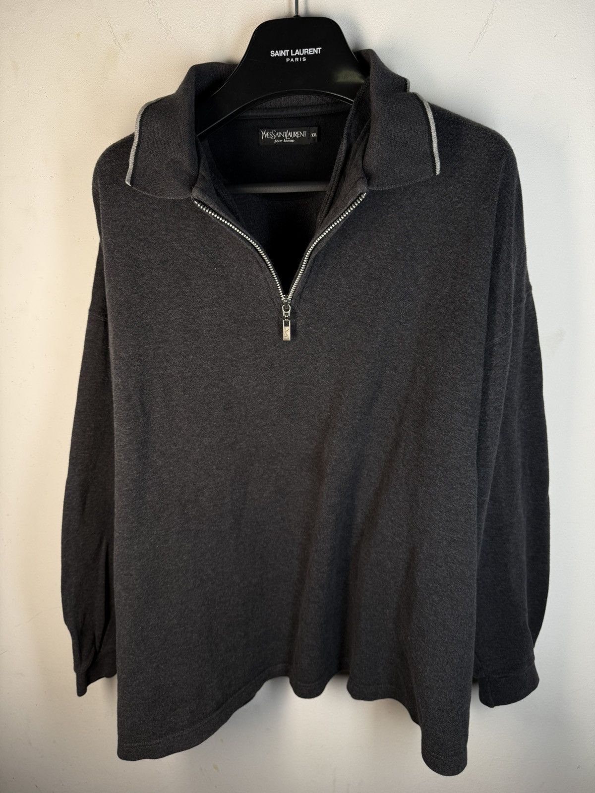 Yves Saint Laurent 90s YSL Sweatshirt 1/4 Quarter Zip Grey Vintage Sweater Size US XXL / EU 58 / 5 - 5 Thumbnail