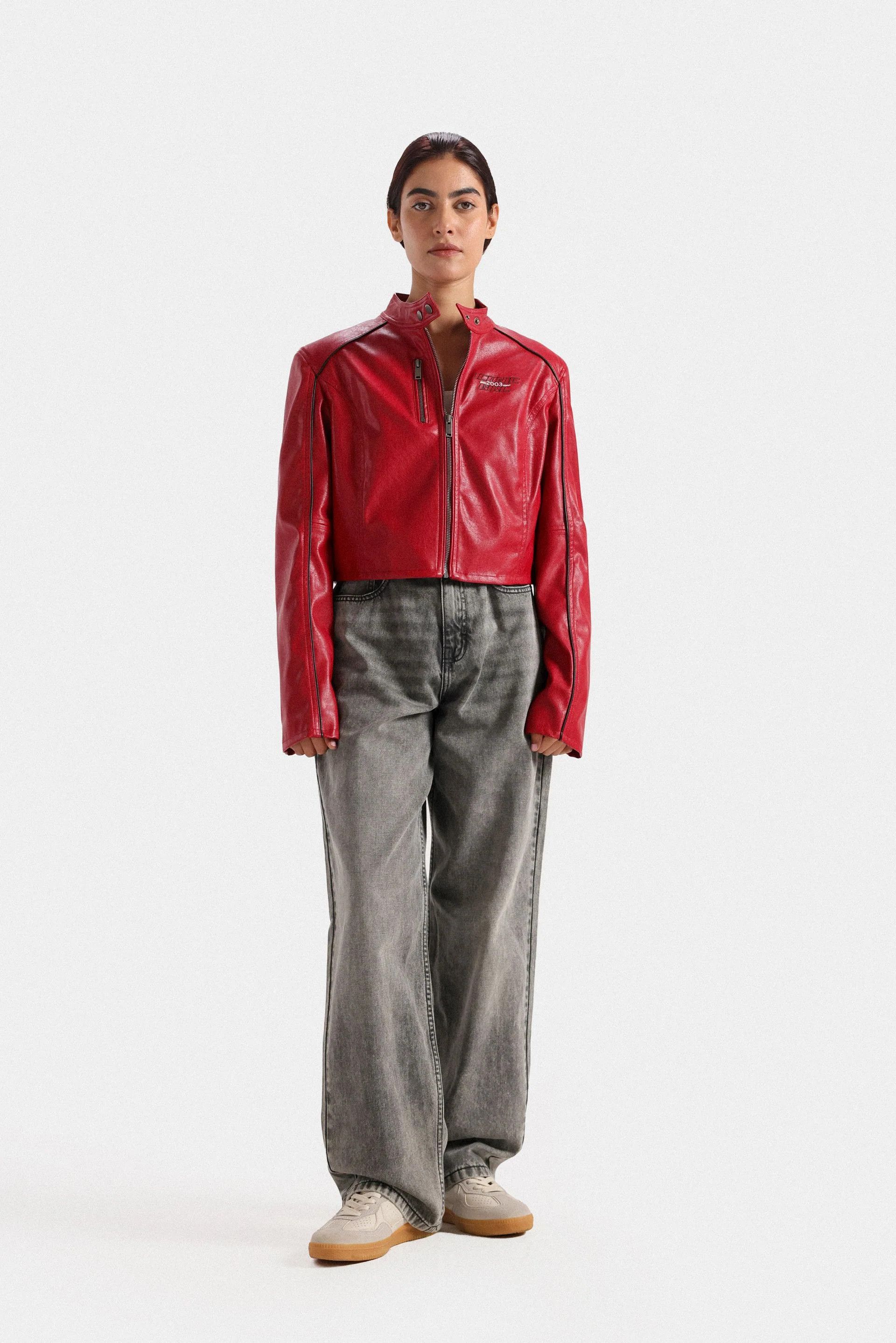 Other Red Faux Leather Jacket Women – Cropped Vegan Leather Jacket Size S / US 4 / IT 40 - 3 Thumbnail