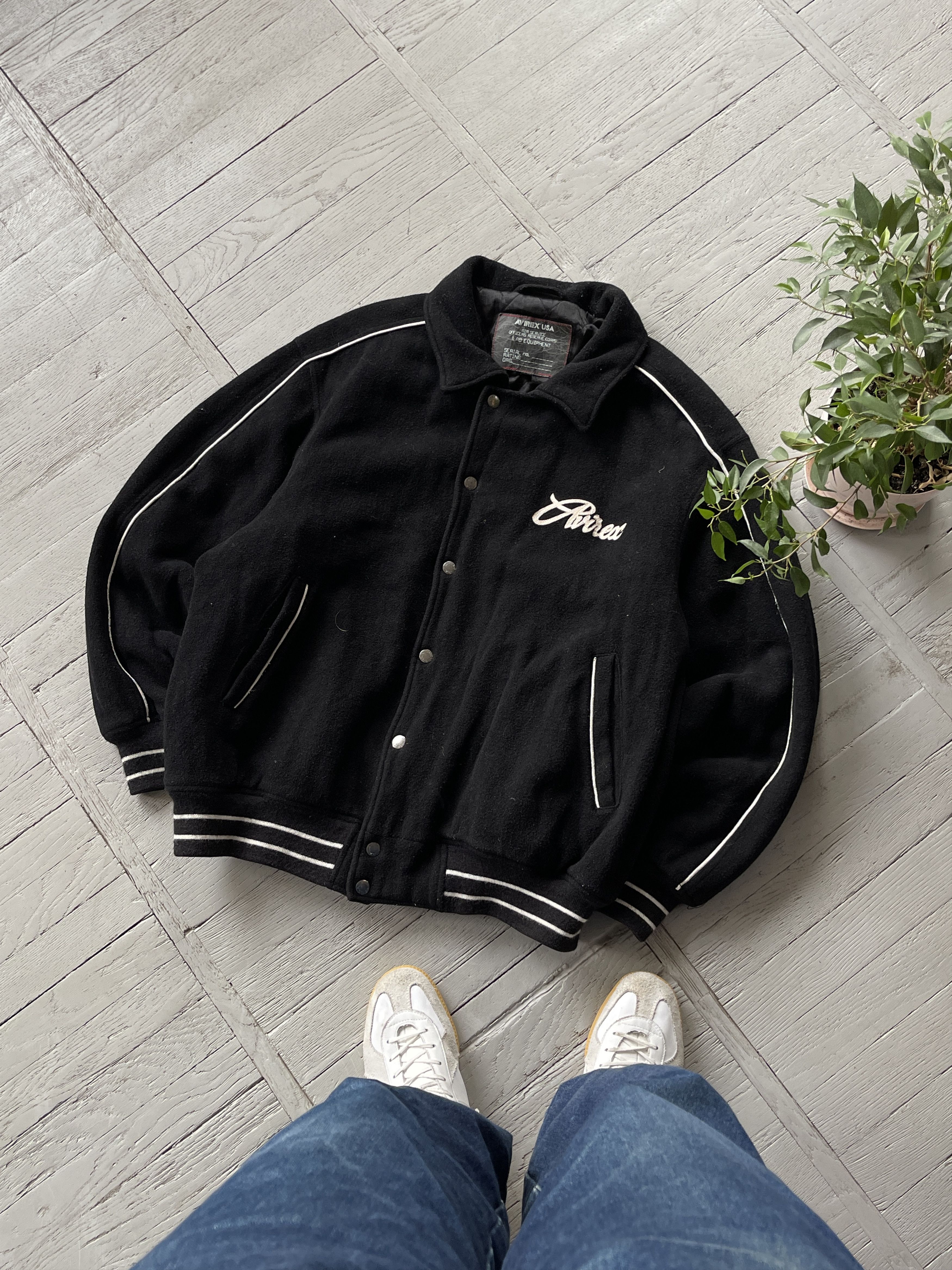 image of Avirex Wool Varsity Bomber Jacket in Black, Men's (Size Large)