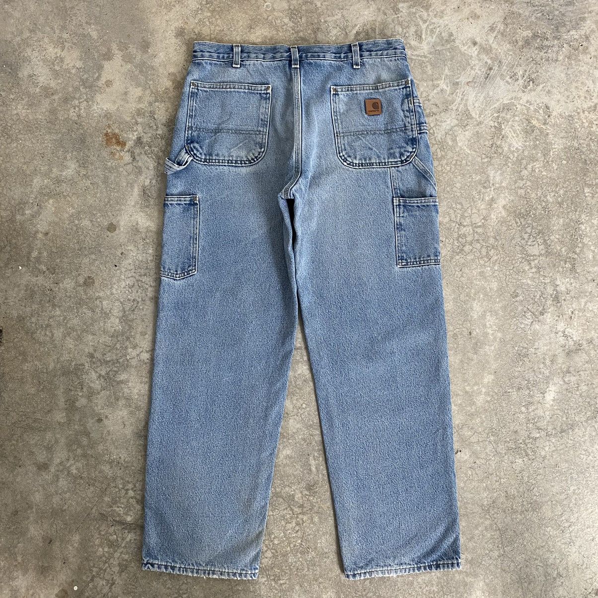 Carhartt VTG Carhartt Blanket Lined Faded Blue Carpenter Denim Jeans Size US 35 - 18 Thumbnail