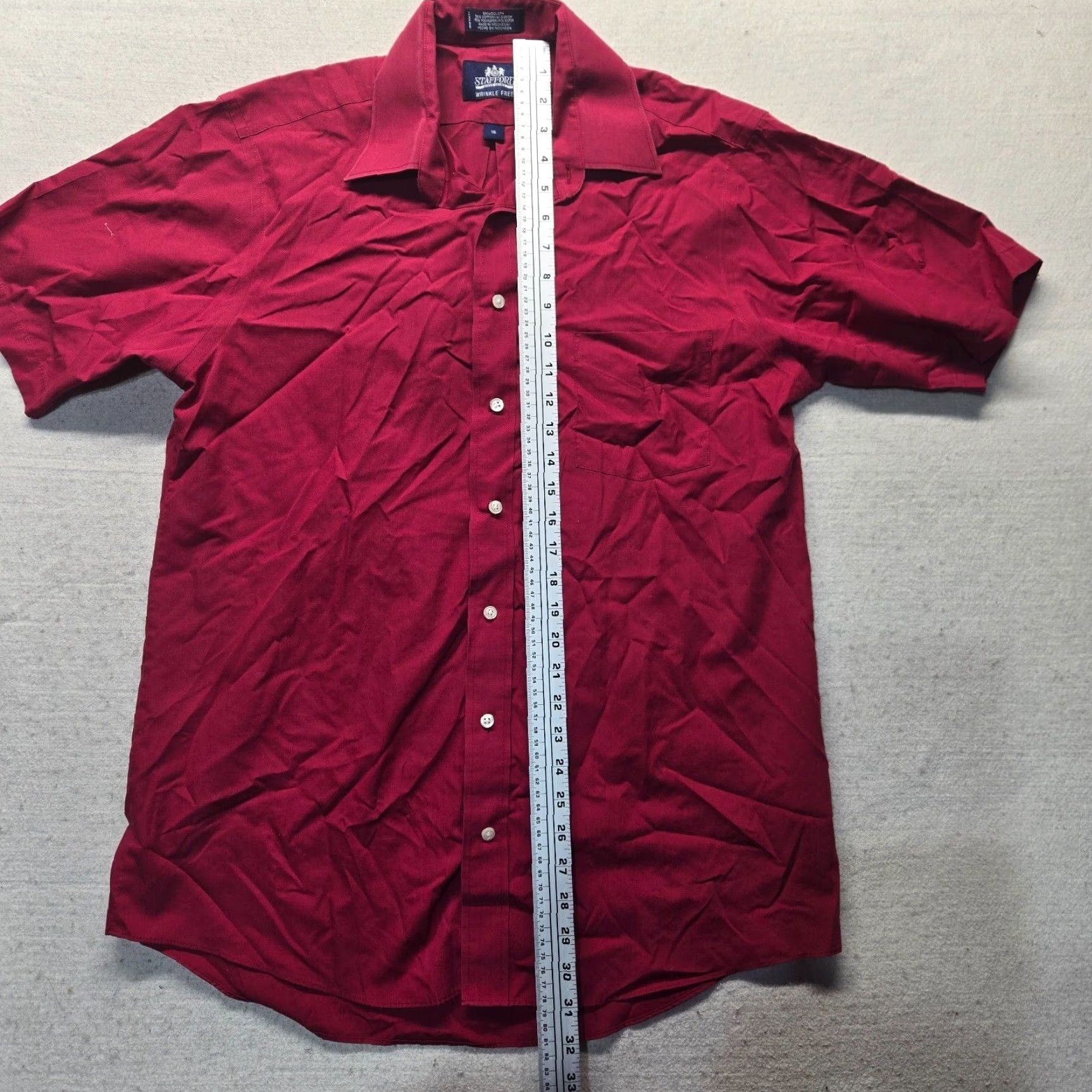 Stafford Stafford Dress Shirt Red Solid Long Sleeve Button Up 16 Mens Wrinkle Resistant Cotton Blend Shirt Size 42R - 6 Thumbnail