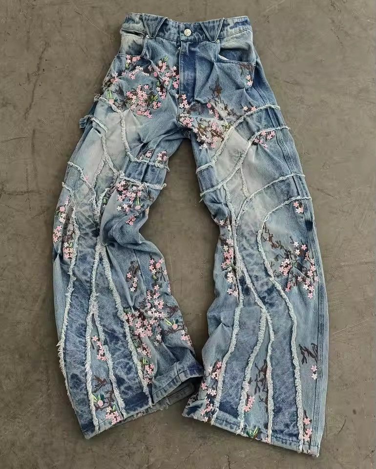 Jean nezawa x Asano Floral Denim Jeans Size US 34 / EU 50 - 4 Thumbnail
