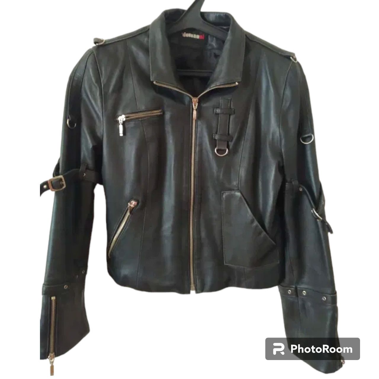 image of Avant Garde Grunge Leather Jacket Size S in Silver, Women's