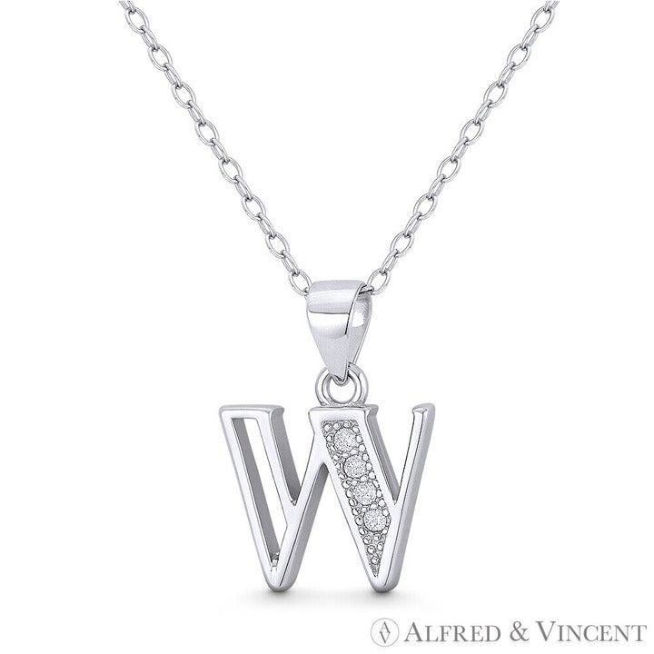 Other Initial Letter "W" Block Script CZ Crystal Pendant Size ONE SIZE - 1 Preview