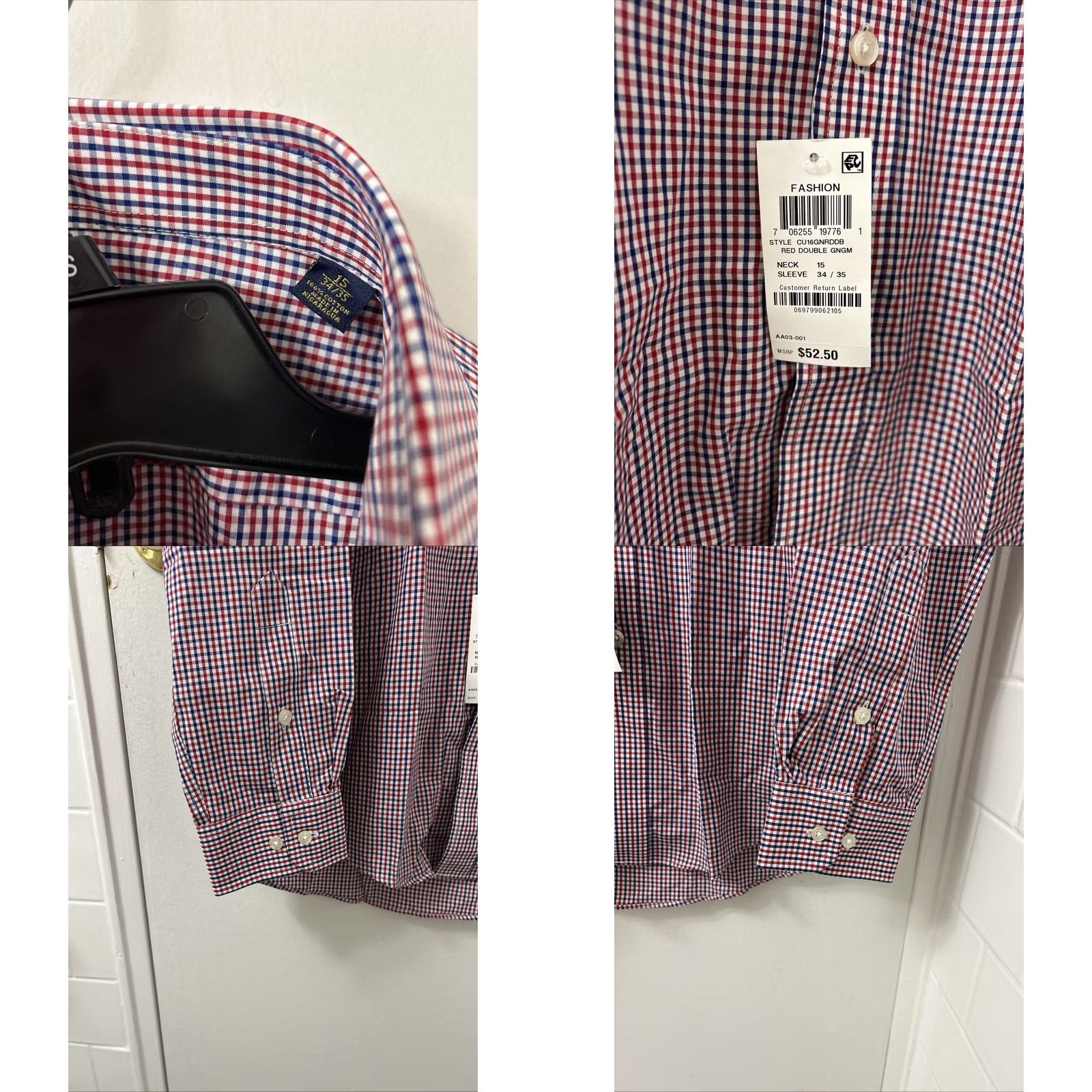 Club Room Club Room Shirt Mens 15 Red Plaid Dress Shirt L/S Wrinkle Resistant 100% Cotton Estate Button Up Gingham Collar Point Barrel Cuff Mens الشباب Size US M / EU 48-50 / 2 - 8 Thumbnail