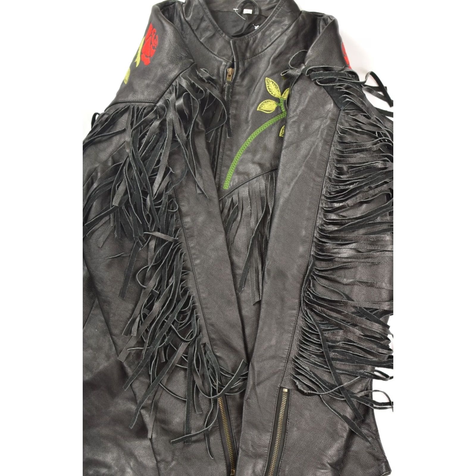 Vintage VINTAGE Fringed Biker Motorcycle Leather Jacket Roses Flowers Embroidery XL Women Jacket Black Painters? Size XL / US 12-14 / IT 48-50 - 3 Thumbnail