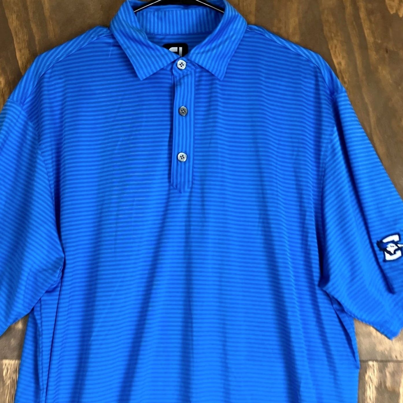 Footjoy FootJoy Mens Shirt Polo Striped Short Sleeve Button-Down Collared Athletic Breathable Quick Dry L Blue Size US L / EU 52-54 / 3 - 2 Thumbnail