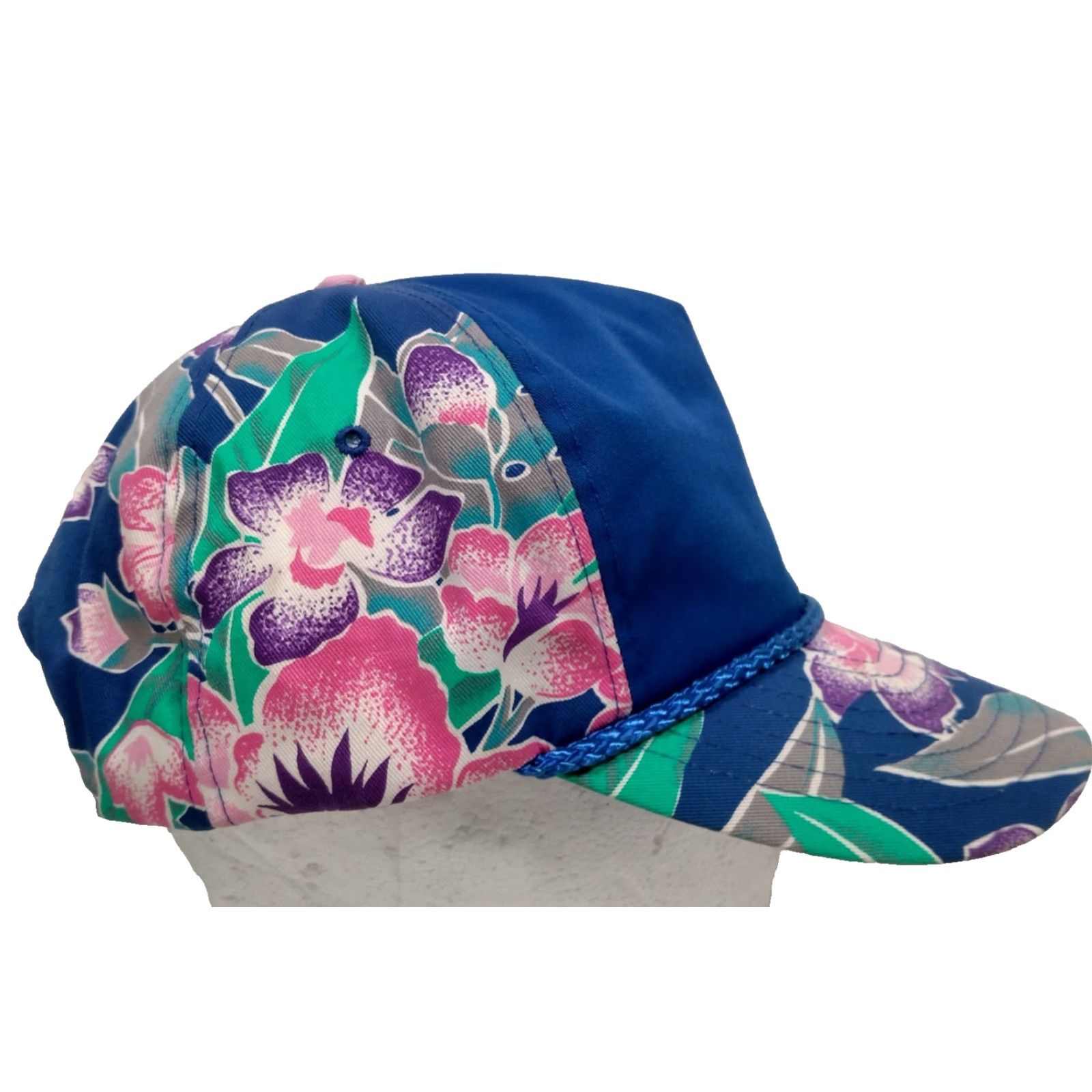 ALOHAS VINTAGE Nissin Cap Hat Canvas Snapback Beach Tropical Flowers Aloha Hawaiian Blue One Size Men Hat Size ONE SIZE - 6 Thumbnail