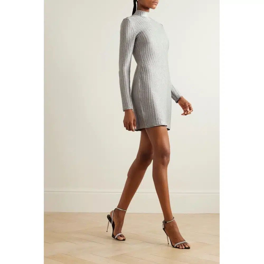 Tom Ford o1loc1c0625 ACK395 Metallic Ribbed Cotton-blend Mini Dress Size M / US 6-8 / IT 42-44 - 2 Thumbnail