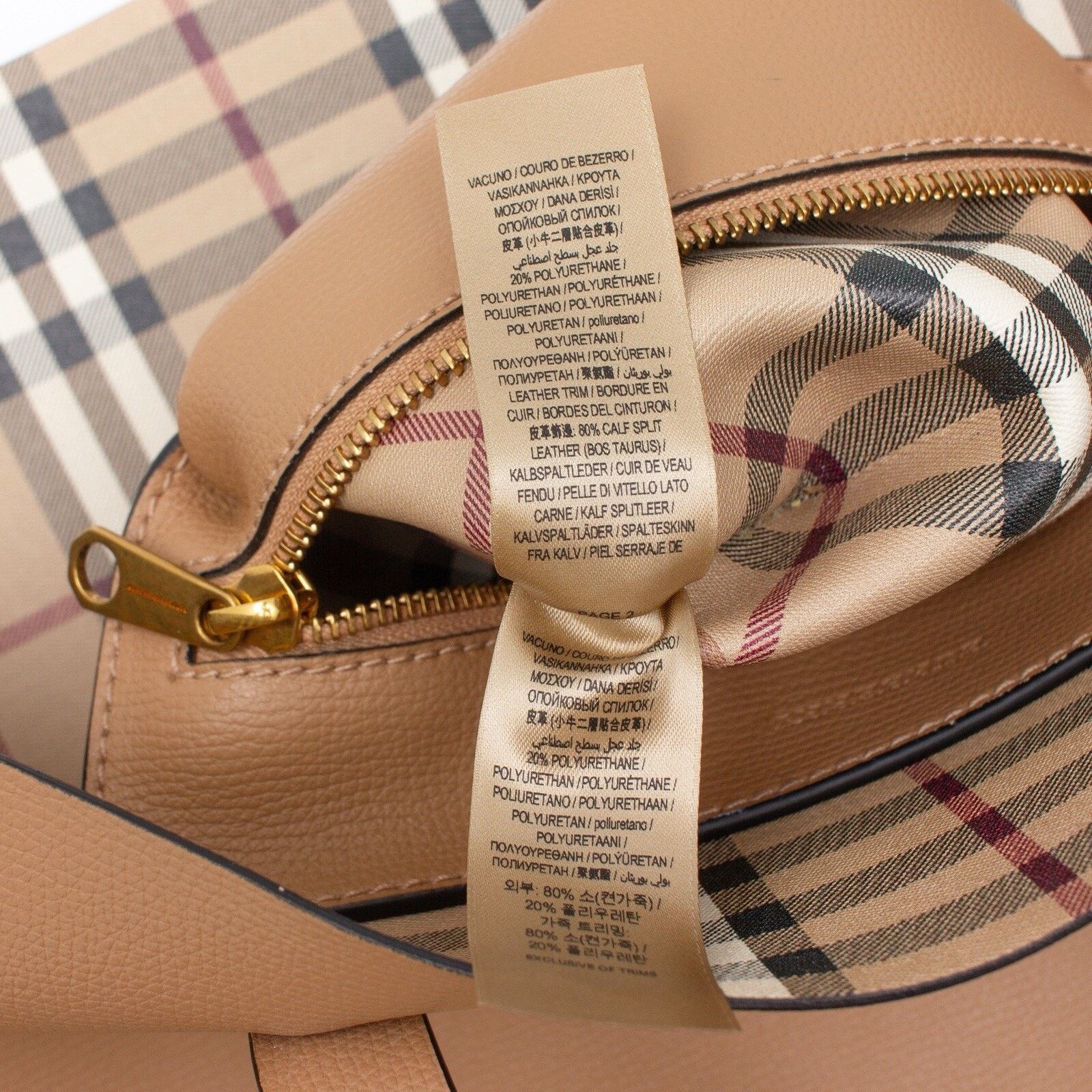 Burberry 1.8k$ Burberry Camel XL Leather Haymarket Check Tote Bag Size ONE SIZE - 16 Thumbnail