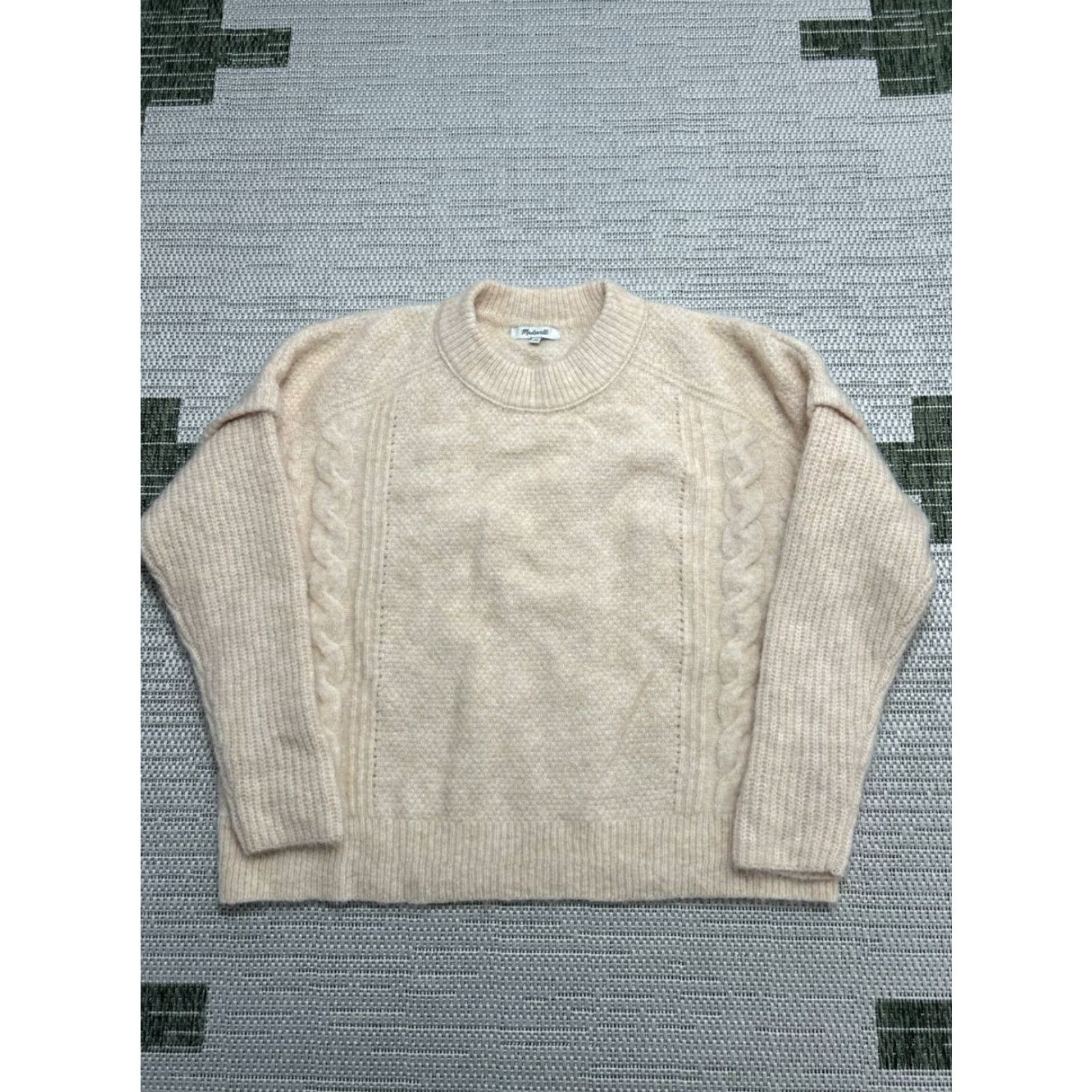 Madewell Madewell Sweater Shirt Womens Small Beige Wool Stretch Regular Fit Cable Knit Havener Pullover Crew Neck Long Sleeve Size S / US 4 / IT 40 - 2 Thumbnail