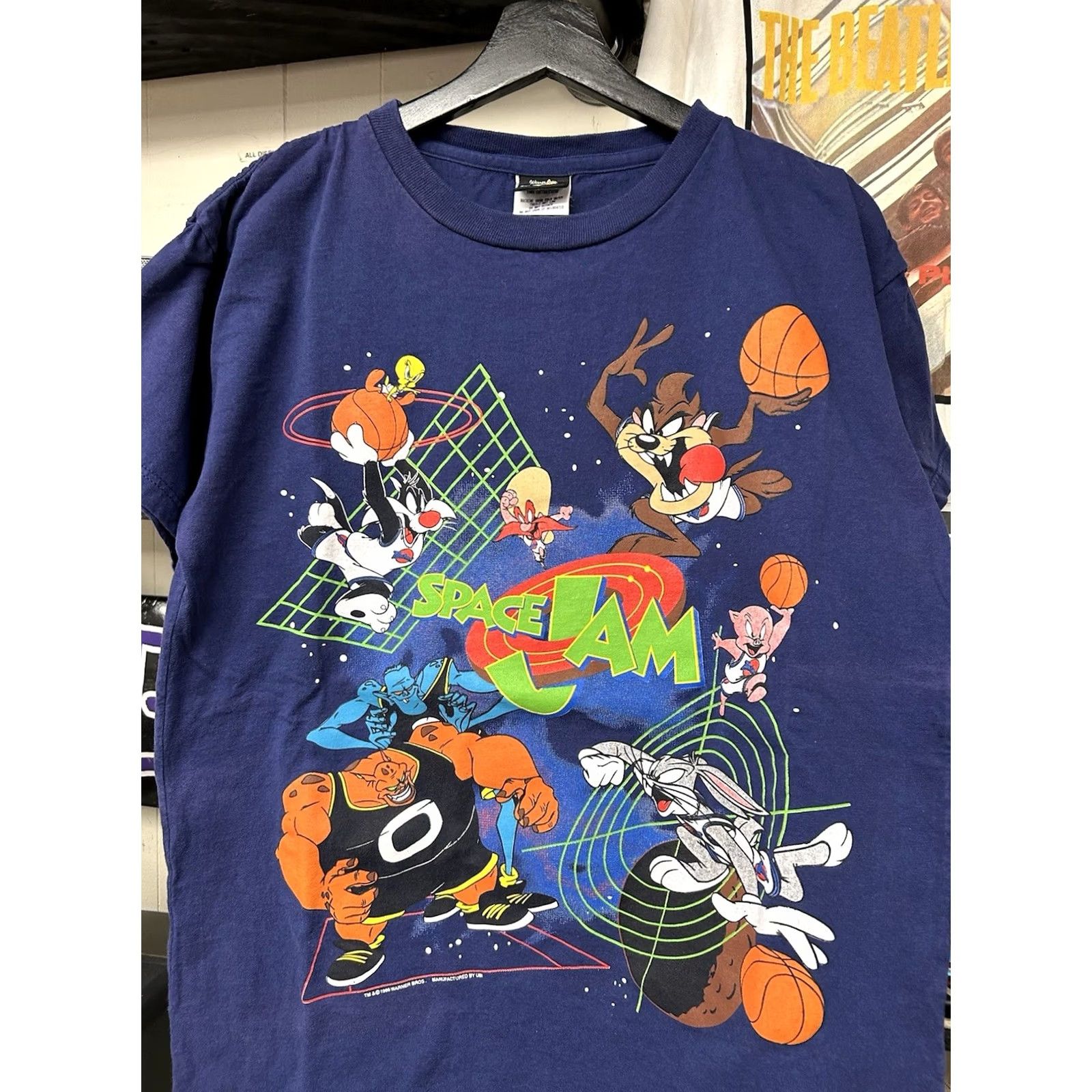 Vintage VINTAGE Space Jam Movie Promo Looney Tunes Warner Bros 1996 Tee Large Blue Cartoon 90s Basketball Unisex Adults Size US L / EU 52-54 / 3 - 2 Thumbnail