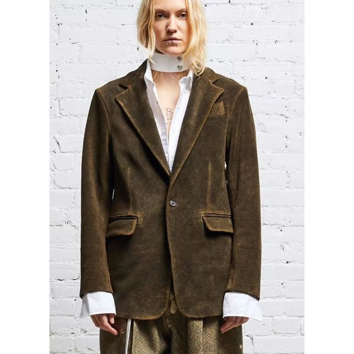 R13 Shrunken Leather Suede Blazer Jacket Medium Size XS / US 0-2 / IT 36-38 - 1 Thumbnail