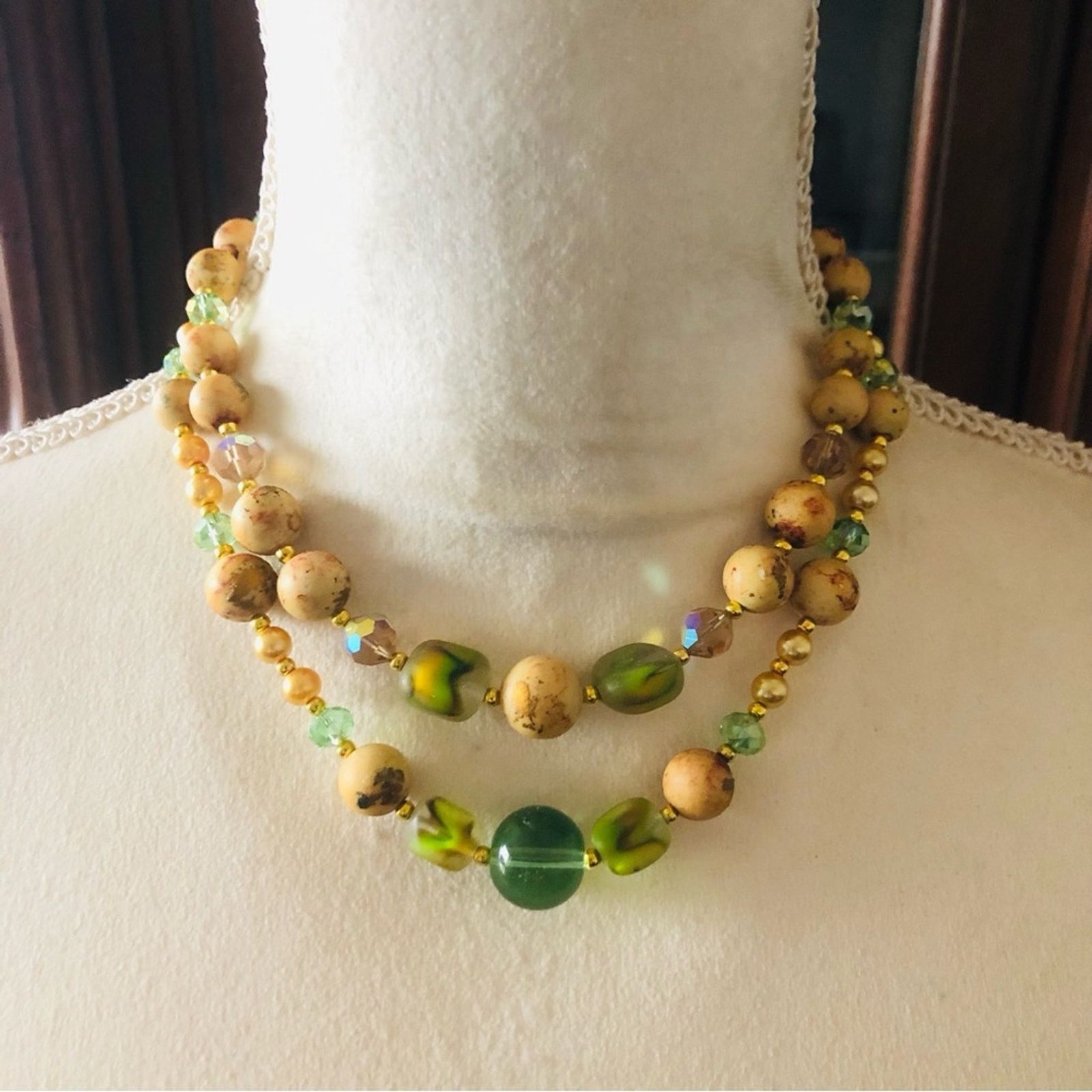 Handmade Handcrafted double strand vintage bead rondelle necklace Size ONE SIZE - 2 Thumbnail