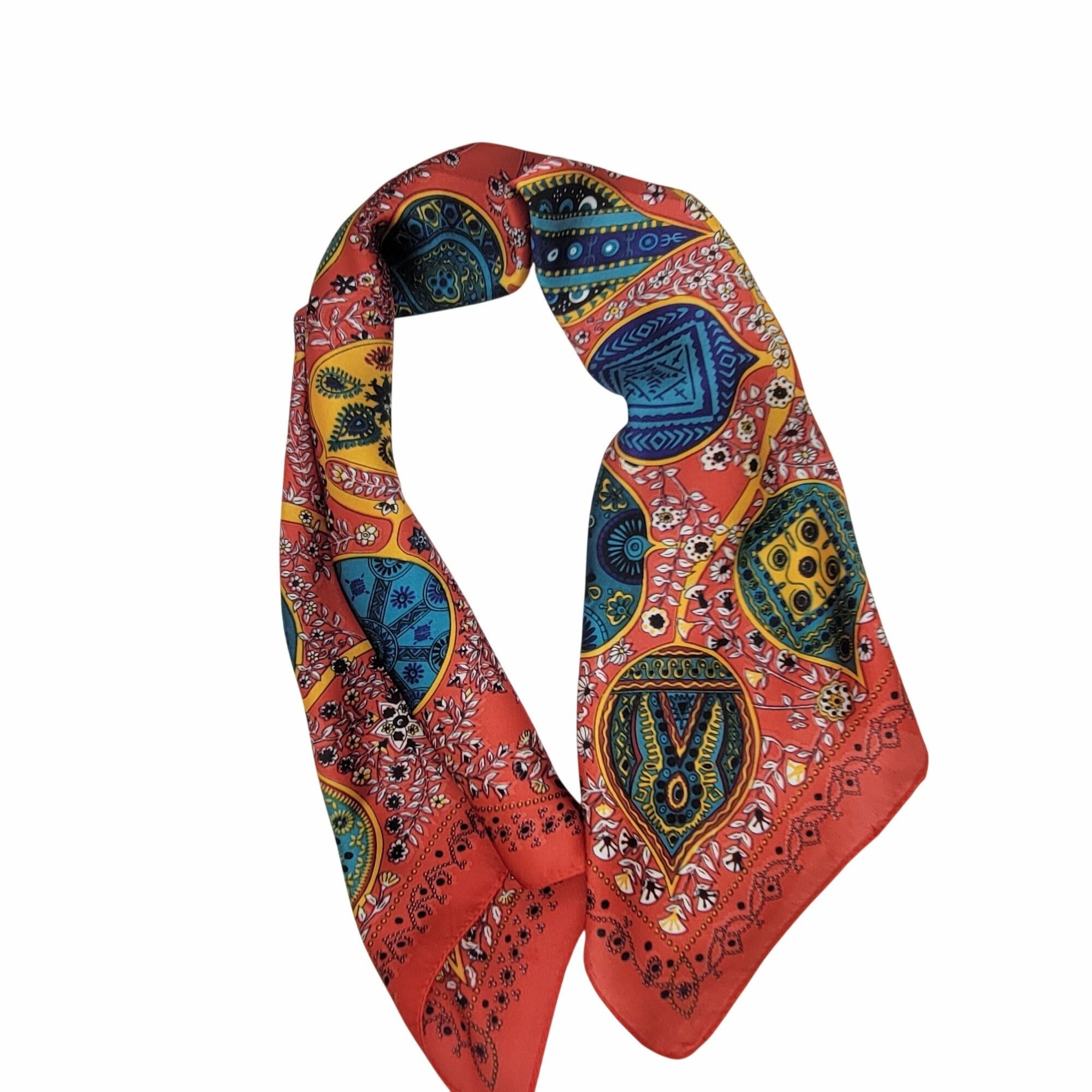 Other ✨New Elegant Bandana Square Scarf Silky Satin Red Floral Lea Size ONE SIZE - 3 Thumbnail