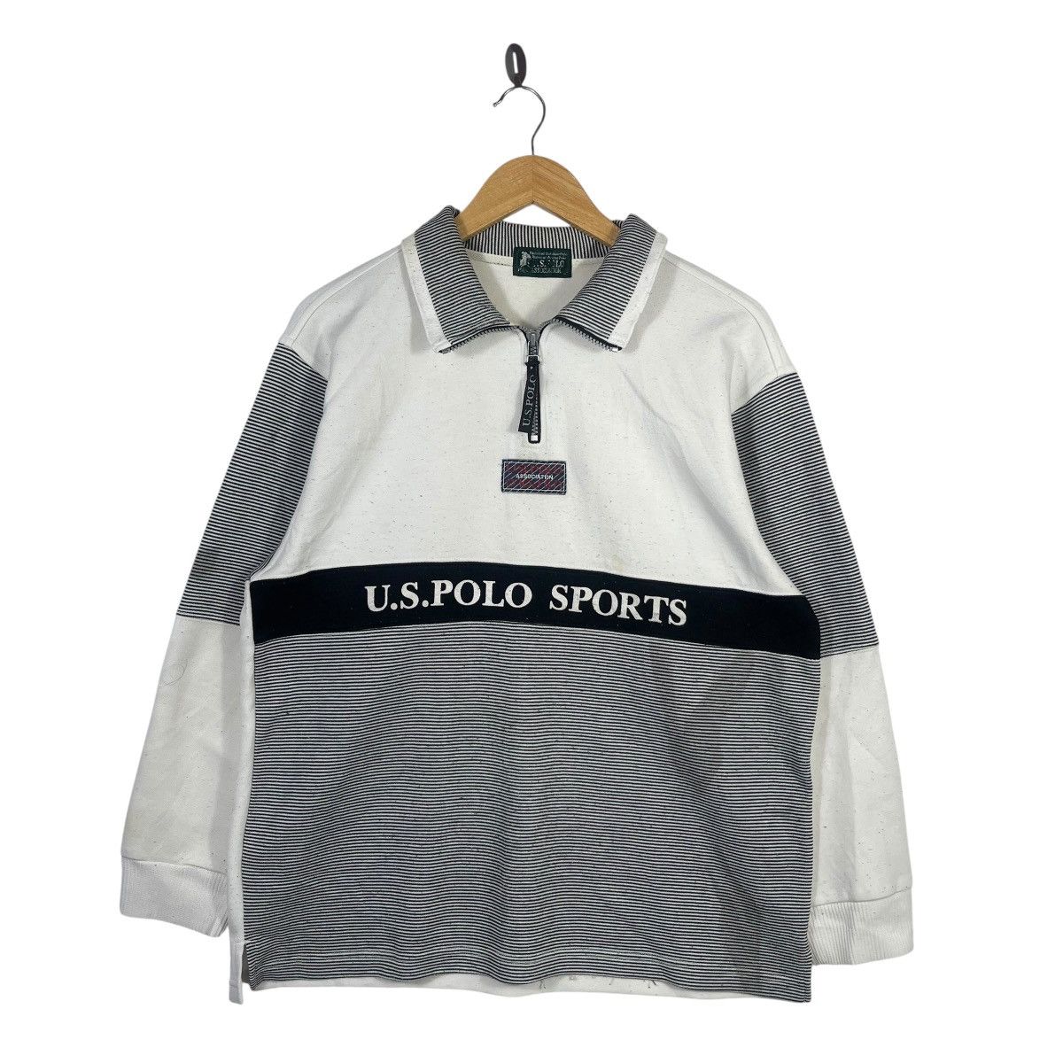Polo Ralph Lauren Vintage U.S. Polo Sports Quarter Zip Rugby Shirt Striped Size US L / EU 52-54 / 3 - 1 Thumbnail