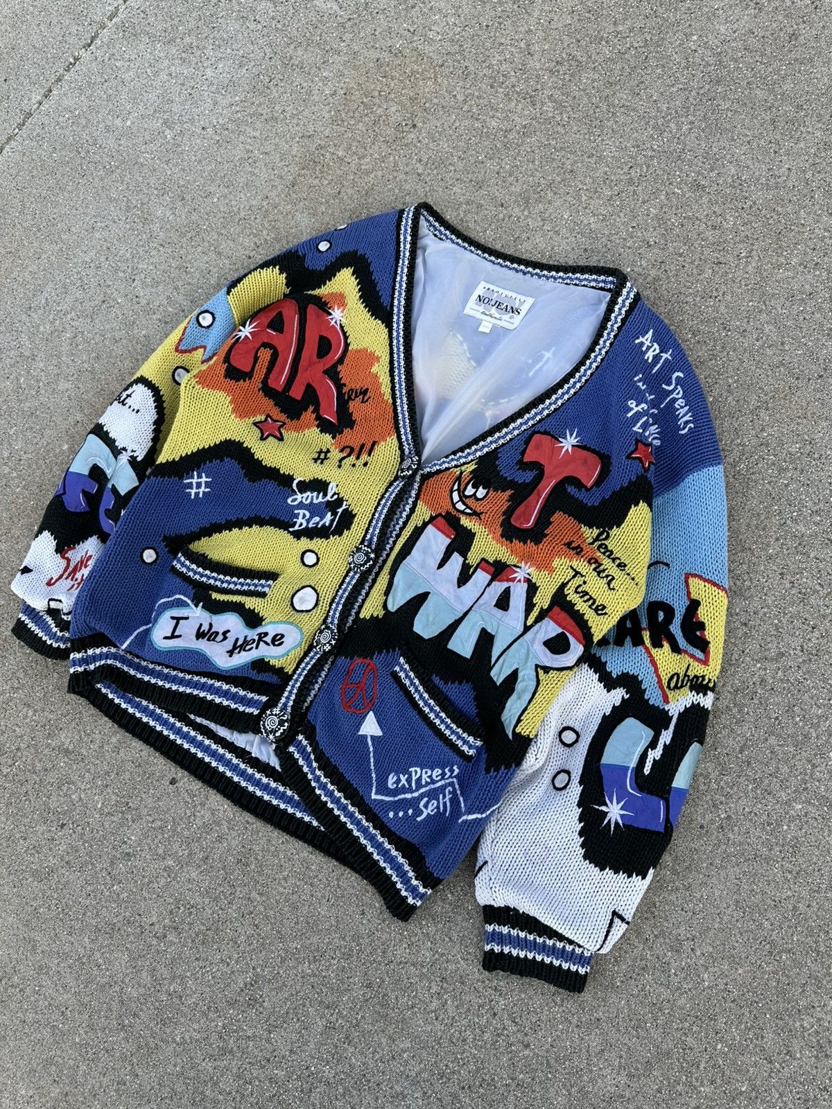 Other Vintage 1992 Absolutely No! Jeans Graffiti Knit Cardigan Size US L / EU 52-54 / 3 - 3 Thumbnail