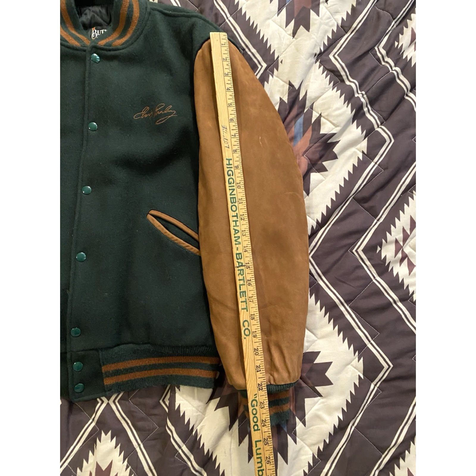 Vintage VINTAGE Butwin Elvis Presley Embroidered Wool & Leather Letterman Medium Shirt Mens 1970s Green Size US M / EU 48-50 / 2 - 7 Thumbnail