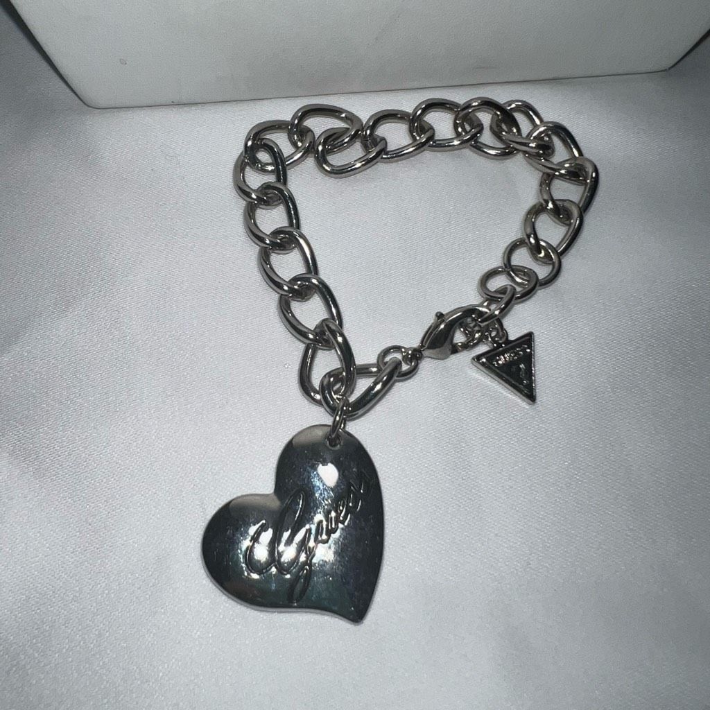 Guess Guess Silver Tone and Black Crystal Heart Size ONE SIZE - 1 Thumbnail