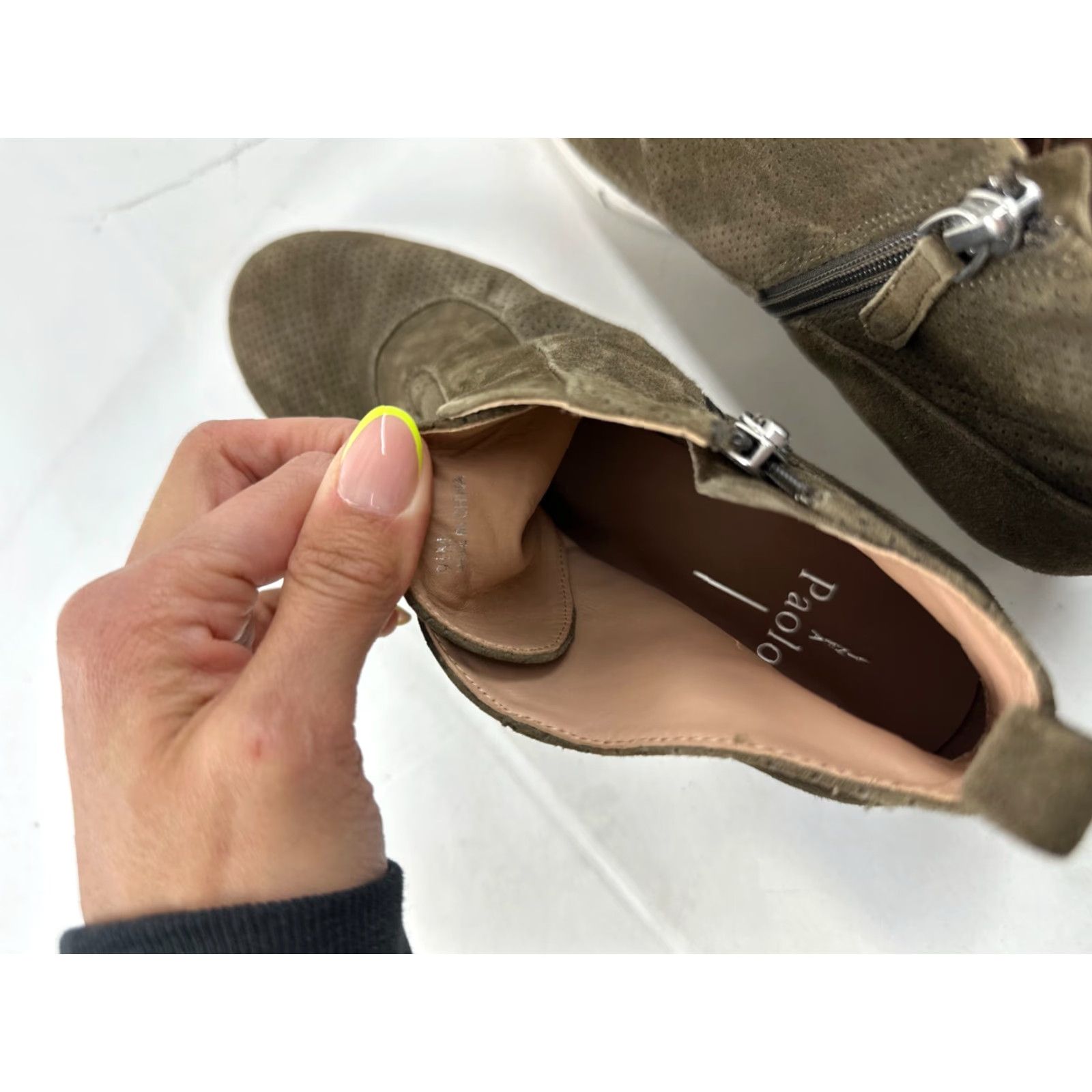 Vintage LINEA Paolo Felicia Wedge Sneakers Women's US 9M Green Suede Leather Ankle Zip Bootie Size US 9 / IT 39 - 5 Thumbnail