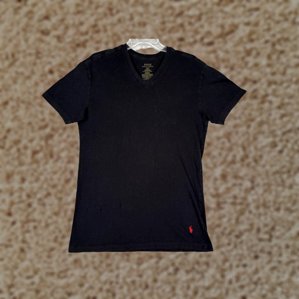 Polo Ralph Lauren Polo Ralph Lauren Shirt Mens Large Black V-Neck Short Sleeve Cotton Tee Tagless Size US L / EU 52-54 / 3 - 1 Thumbnail