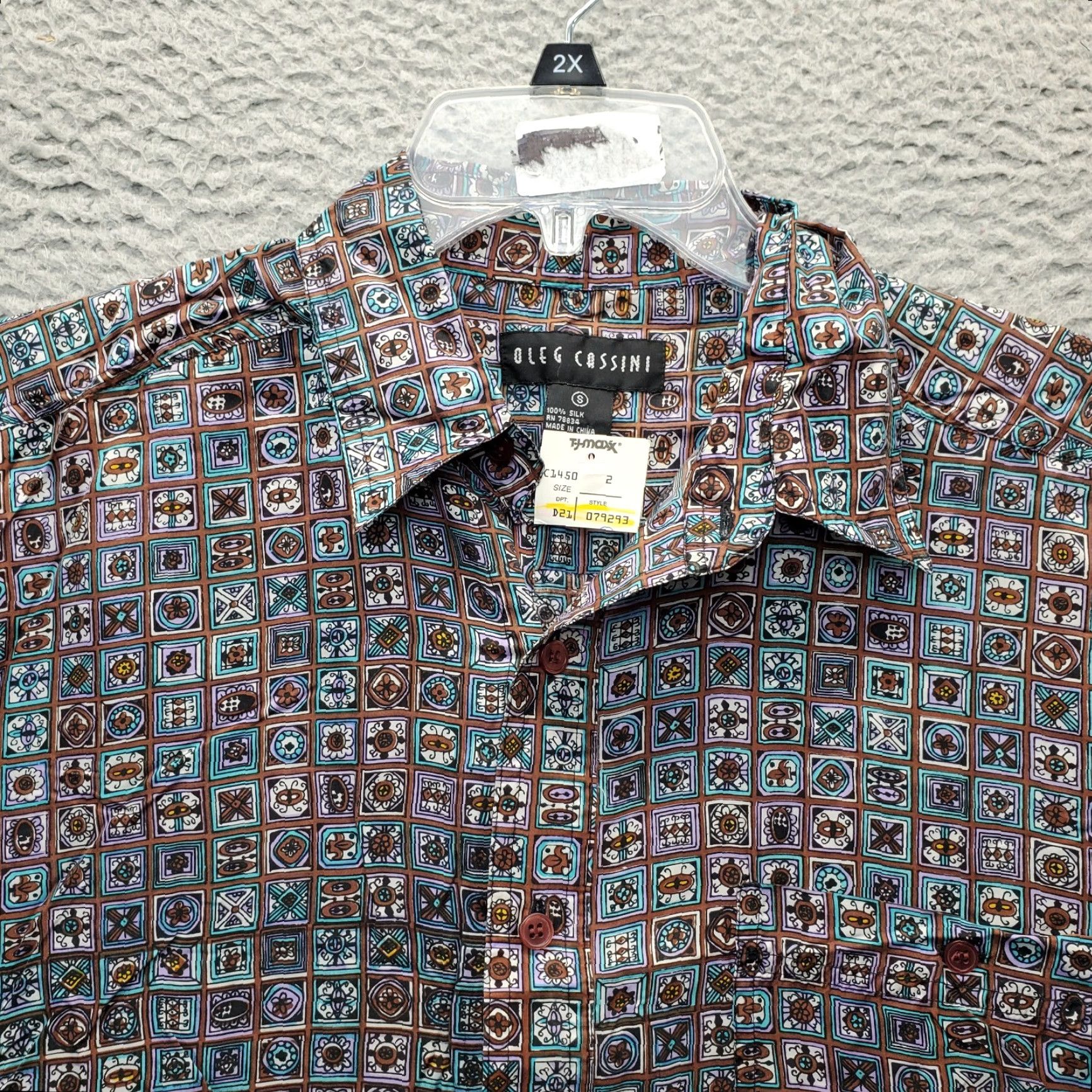 Oleg Cassini Oleg Cassini Shirt Mens Small Multicolor Mosaic Pattern Pocket Collared Button Down Size US S / EU 44-46 / 1 - 3 Thumbnail