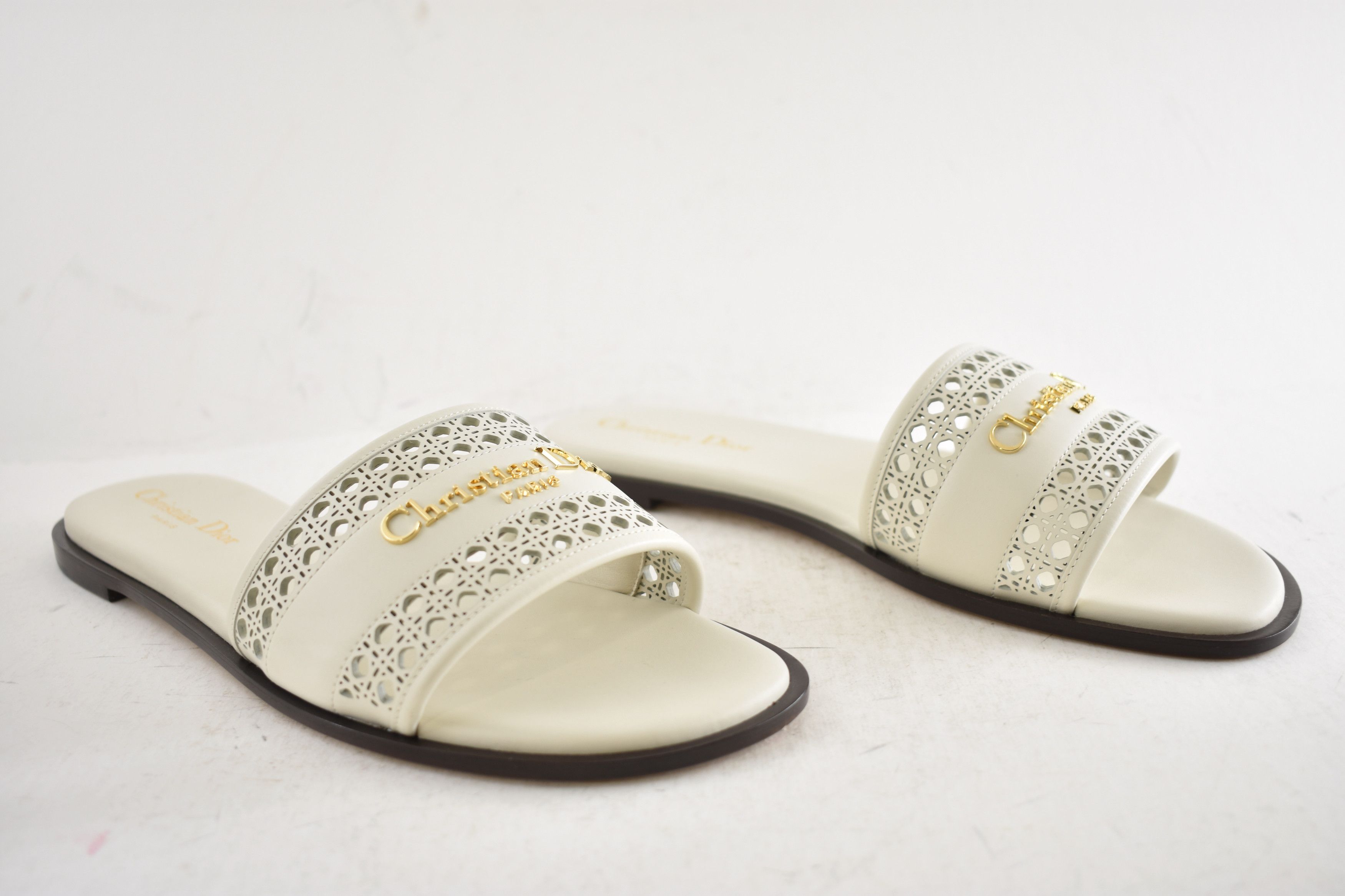 Dior D-Lane Dway Micro Cannage Leather Logo Slide Flat Sandal 39 Size US 9 / IT 39 - 4 Thumbnail