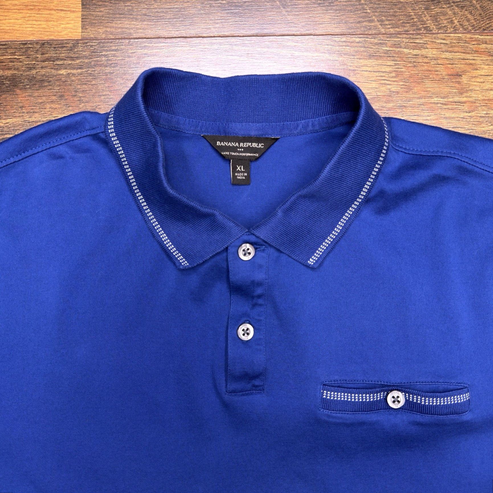 Banana Republic Banana Republic Luxe Touch Performance Shirt Mens XL Blue Front Pocket Polo Short Sleeve Button Collared Knit 100% Cotton Regular Size US XL / EU 56 / 4 - 3 Thumbnail