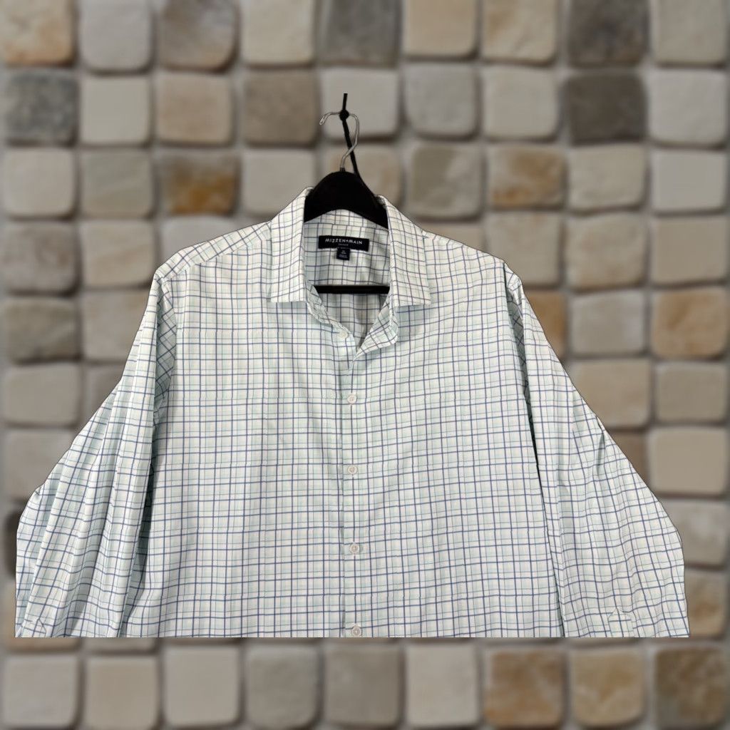 Mizzen+Main Mizzen+Main Leeward Dress Shirt Mens XL Trim Blue Green Plaid Performance Long Sleeve Shirt Size 46R - 1 Thumbnail
