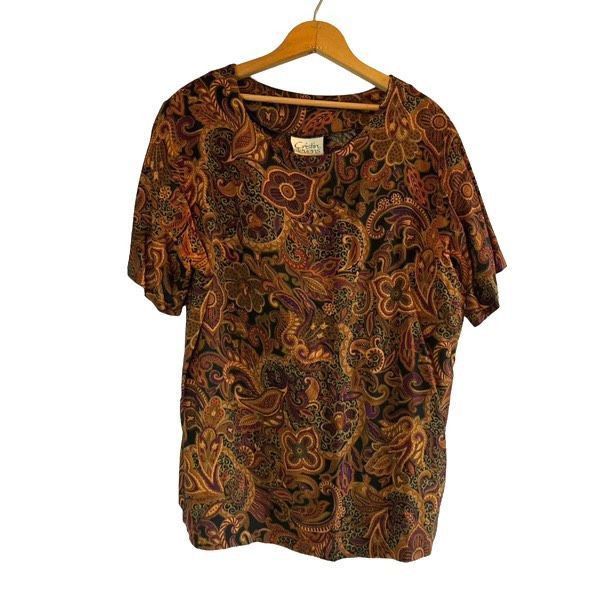 Vintage Vintage Cristin Stevens brown paisley short sleeves blouse Size L / US 10 / IT 46 - 2 Thumbnail