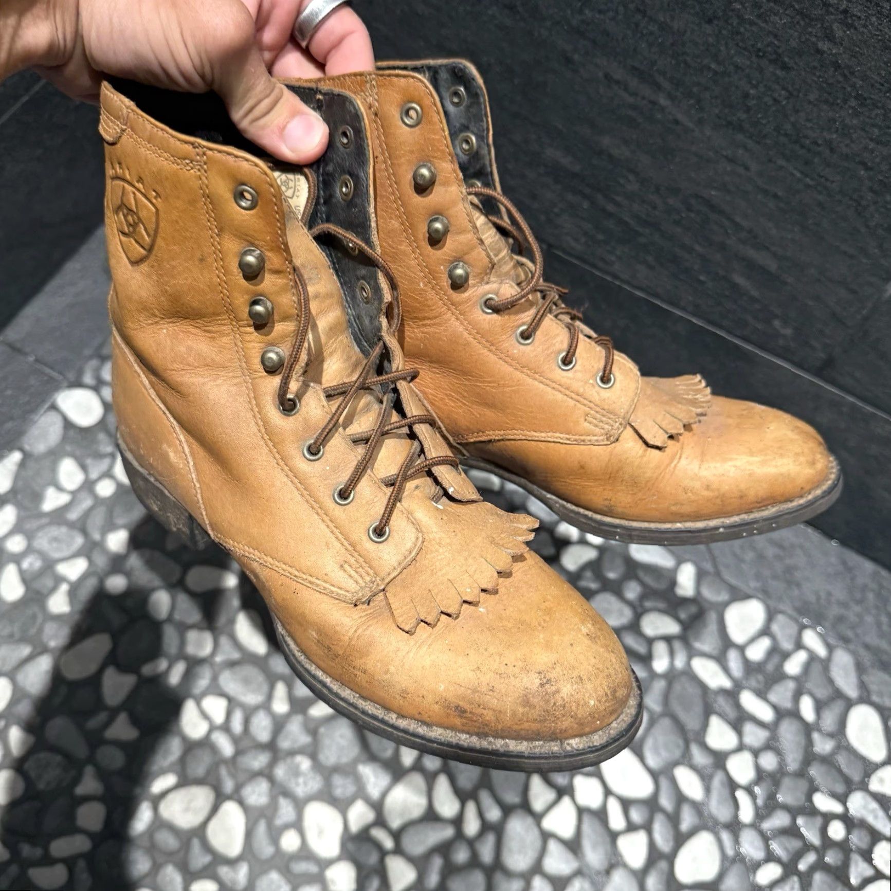 Ariat Ariat Boots Packer 11071 Brown Leather Western Vintage Boots Women B 6 3.5 36 11071 Victorian Leather Lining Ankle Shaft Block Heel Toe Almond Flaws Size US 6 / IT 36 - 3 Thumbnail