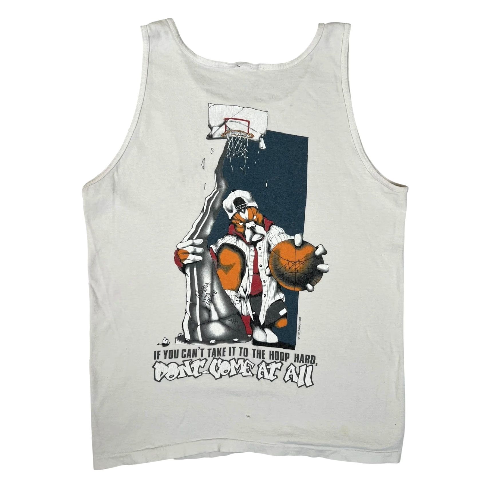 Vintage VINTAGE Top Dawg Tank Shirt Mens M White Basketball Graphic Print 90s Sleeveless Round Neck Cotton Size US M / EU 48-50 / 2 - 2 Thumbnail