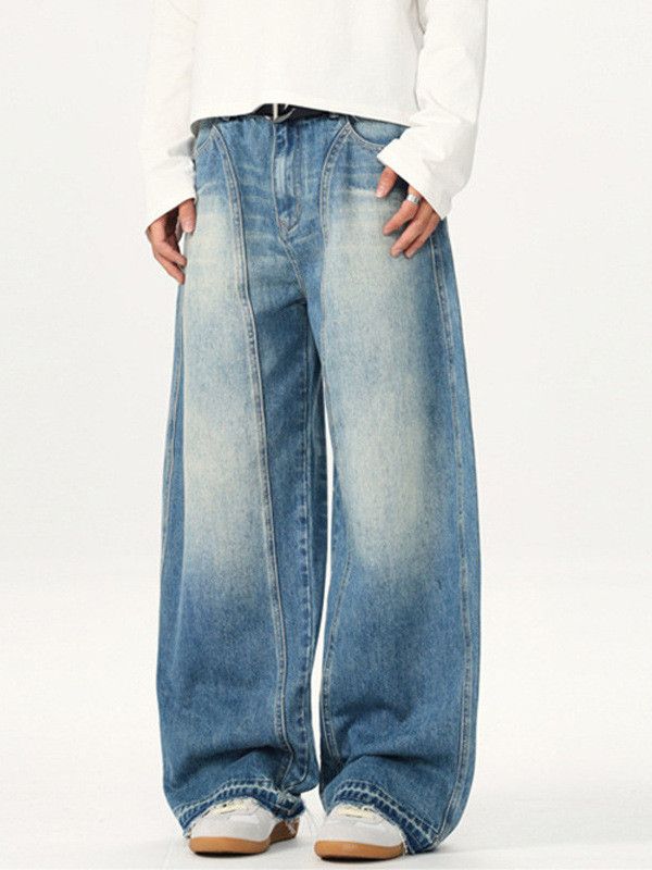 Vintage American street distressed washed patchwork curved jeans Size US 32 / EU 48 - 3 Thumbnail