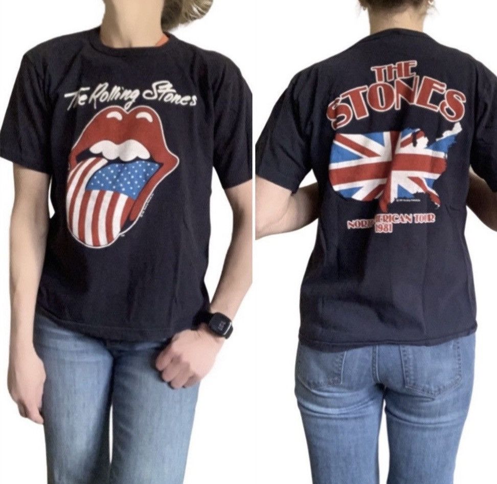 Vintage Vtg 1981 Rolling Stones North American Tour Black T-Shirt Size M / US 6-8 / IT 42-44 - 1 Thumbnail