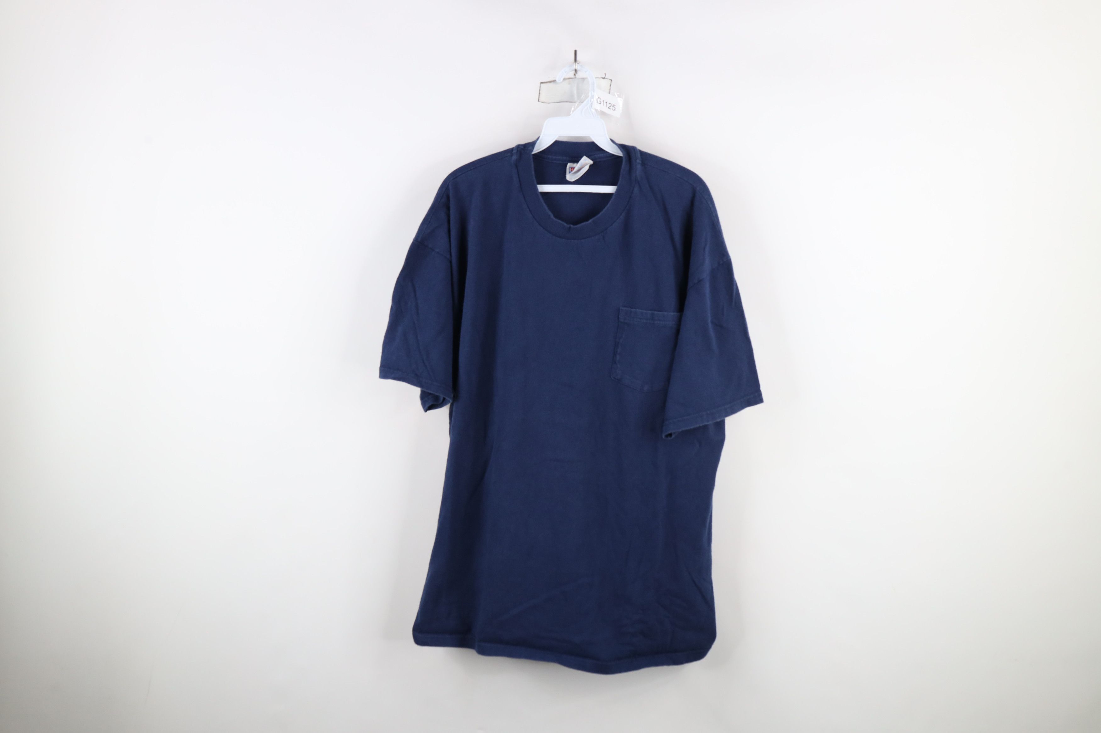 Hanes × Vintage Vintage 90s Hanes Beefy Cotton Pocket T-Shirt Navy Blue Size US XXL / EU 58 / 5 - 1 Thumbnail