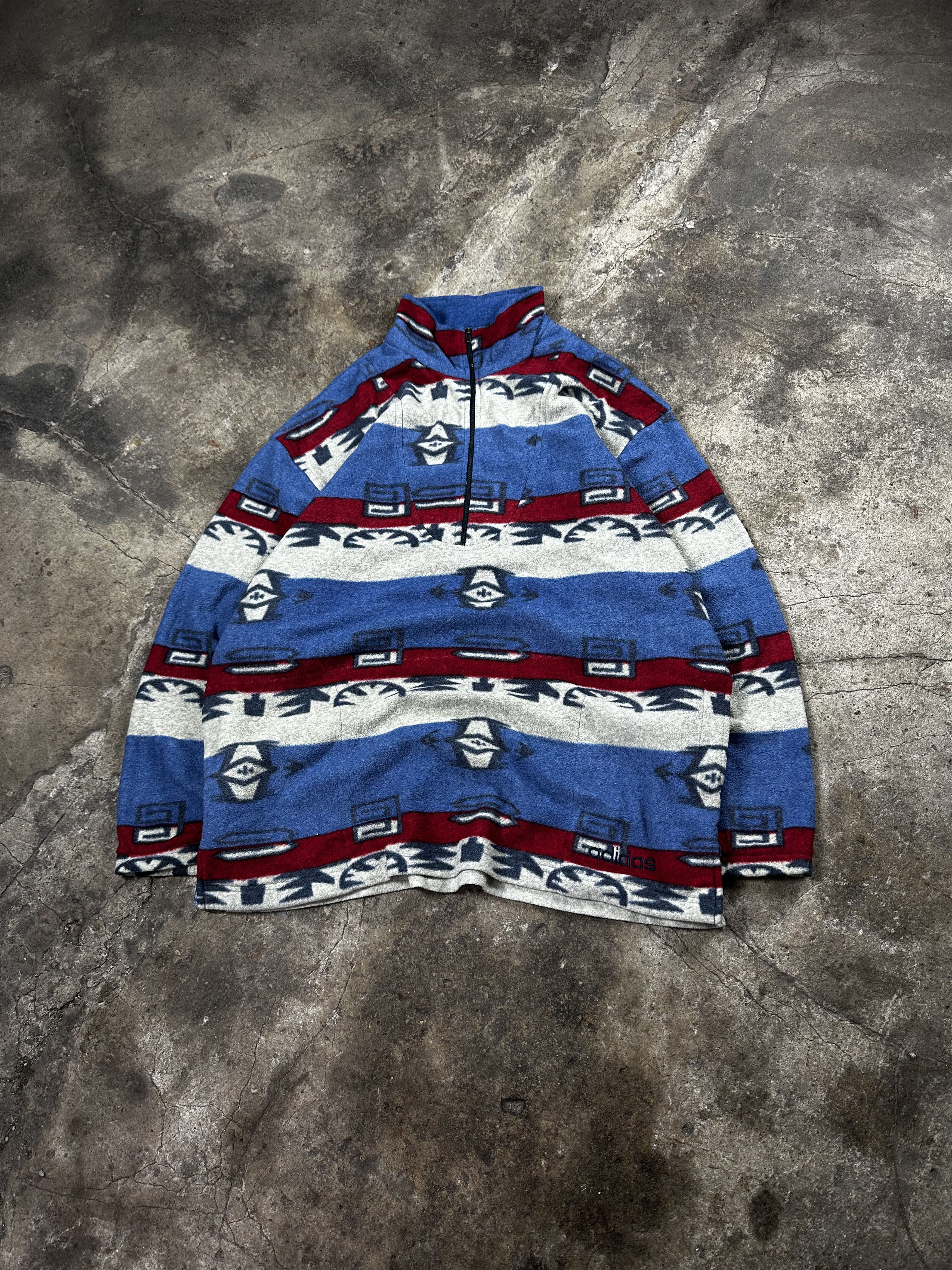 Adidas 90s Vintage Adidas Abstract Patterned Quaterzip Fleece Size US M / EU 48-50 / 2 - 1 Thumbnail