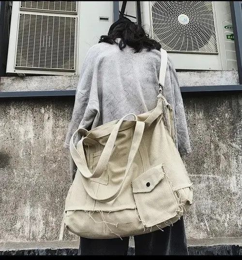 Vintage Tote Bag Canvas Single Vintage Solid Hasp Shoulder Bag Size ONE SIZE - 4 Thumbnail