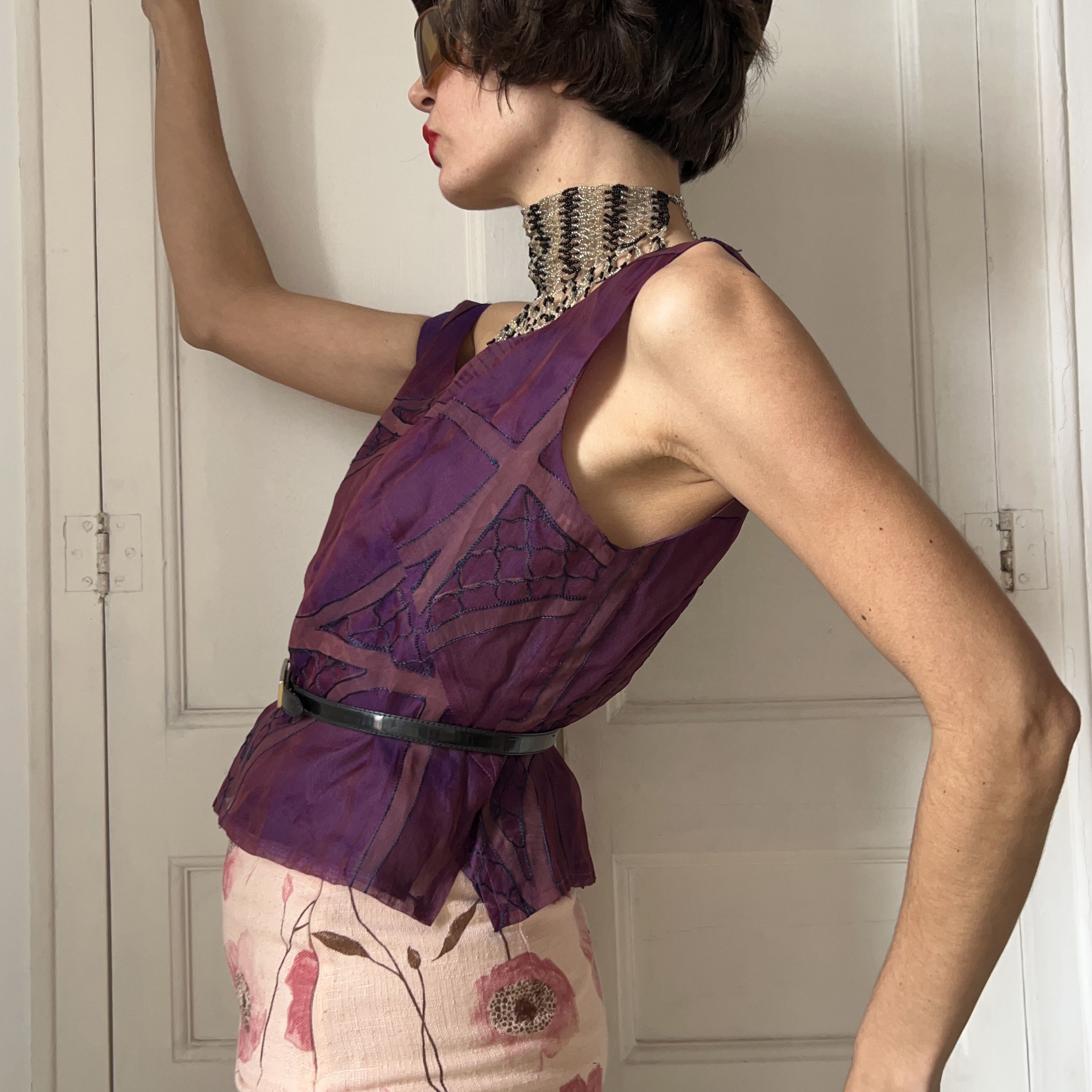 Vintage Vintage Purple Silk Patchwork Crop Top Size XL / US 12-14 / IT 48-50 - 6 Thumbnail
