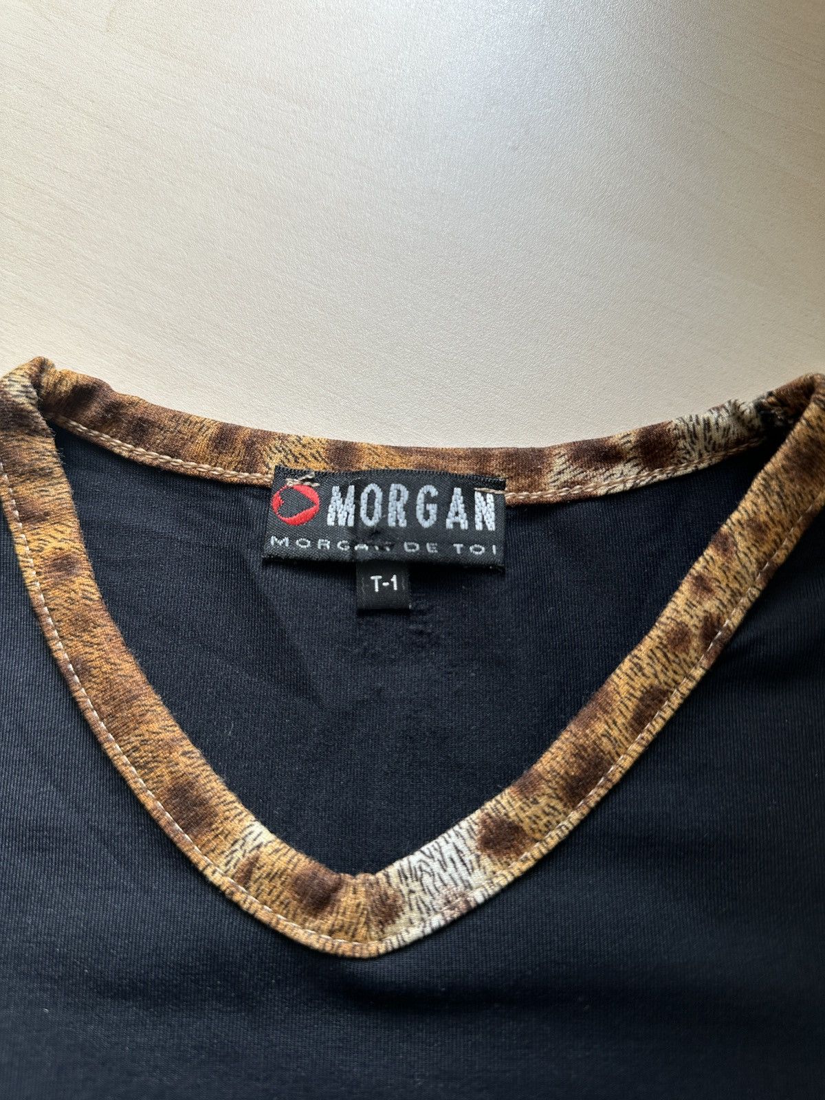 Japanese Brand × Morgan Homme Vintage Morgan De Toi Leopard Logo Baby Tee Top Size XS / US 0-2 / IT 36-38 - 7 Thumbnail