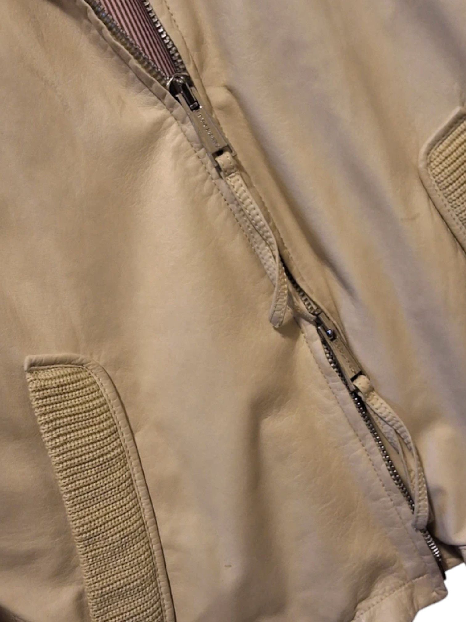 Just Cavalli DSquared² Beige Leather Bomber Jacket w/ Knit Insets, 2000s Size US M / EU 48-50 / 2 - 5 Thumbnail