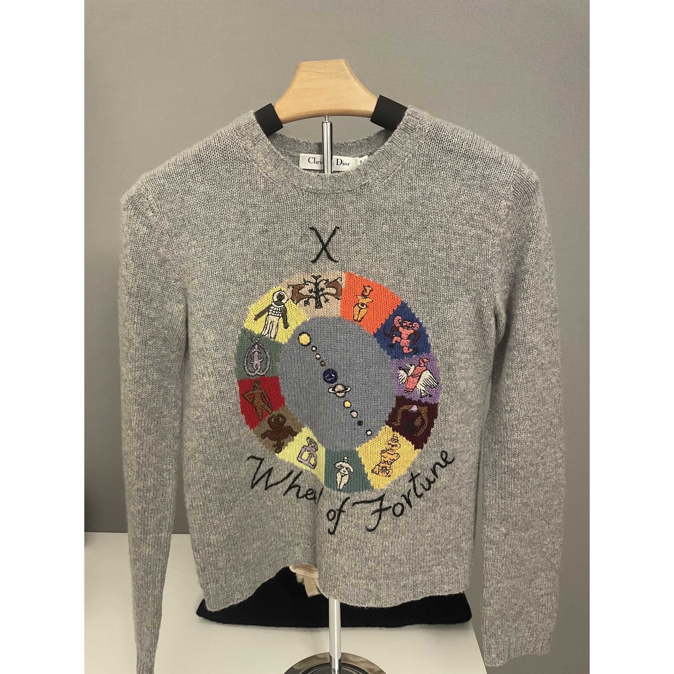 Dior Christian Dior Gray Wool Sweater With Wheel Of Fortune Embro Size XS / US 0-2 / IT 36-38 - 1 Thumbnail