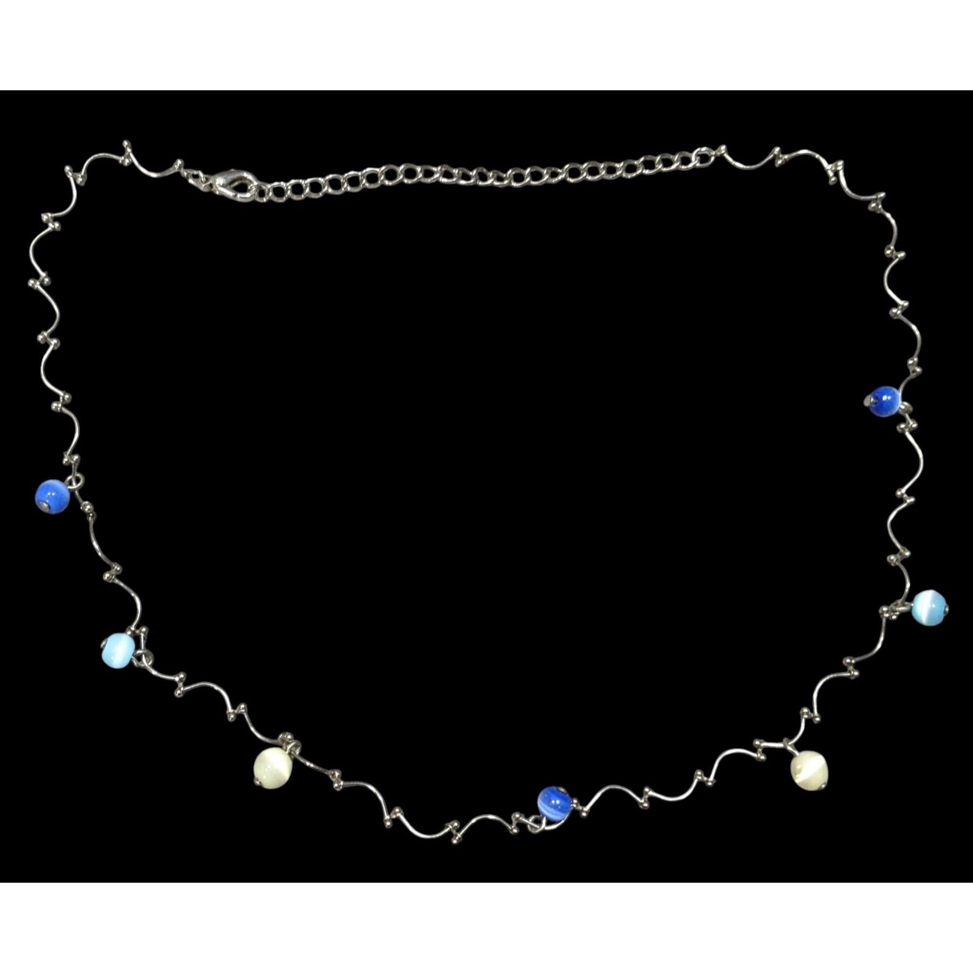 Other Retro Blue And Yellow Cateye Beaded Silver Tone Wiggly Chain Size ONE SIZE - 1 Thumbnail