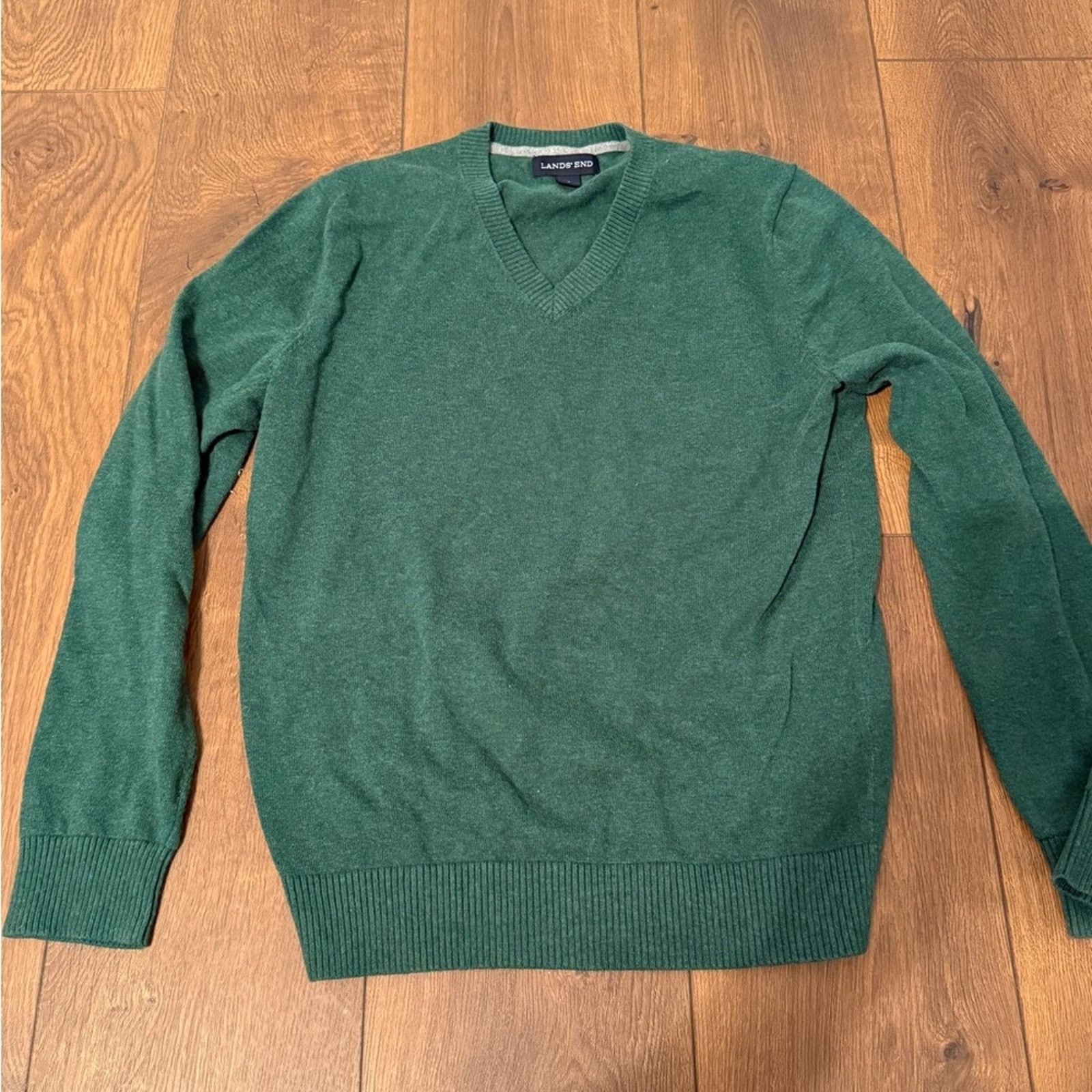 Lands' End Lands' End Men's Deep Green V-Neck Sweater Size US S / EU 44-46 / 1 - 1 Thumbnail