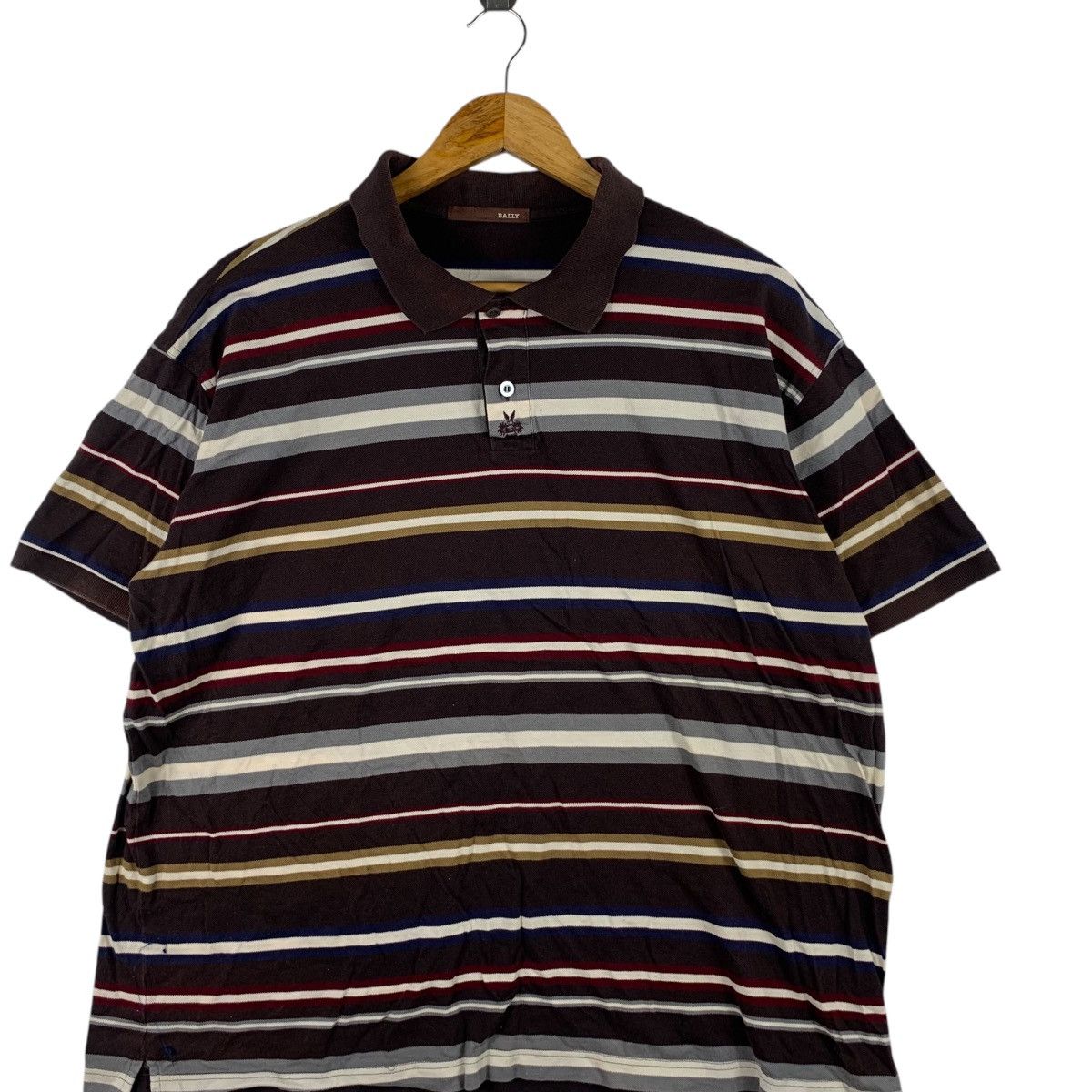 Bally Vintage BALLY MADE IN ITALY Crest Logo Striped Polo Tee Size XL / US 12-14 / IT 48-50 - 3 Thumbnail