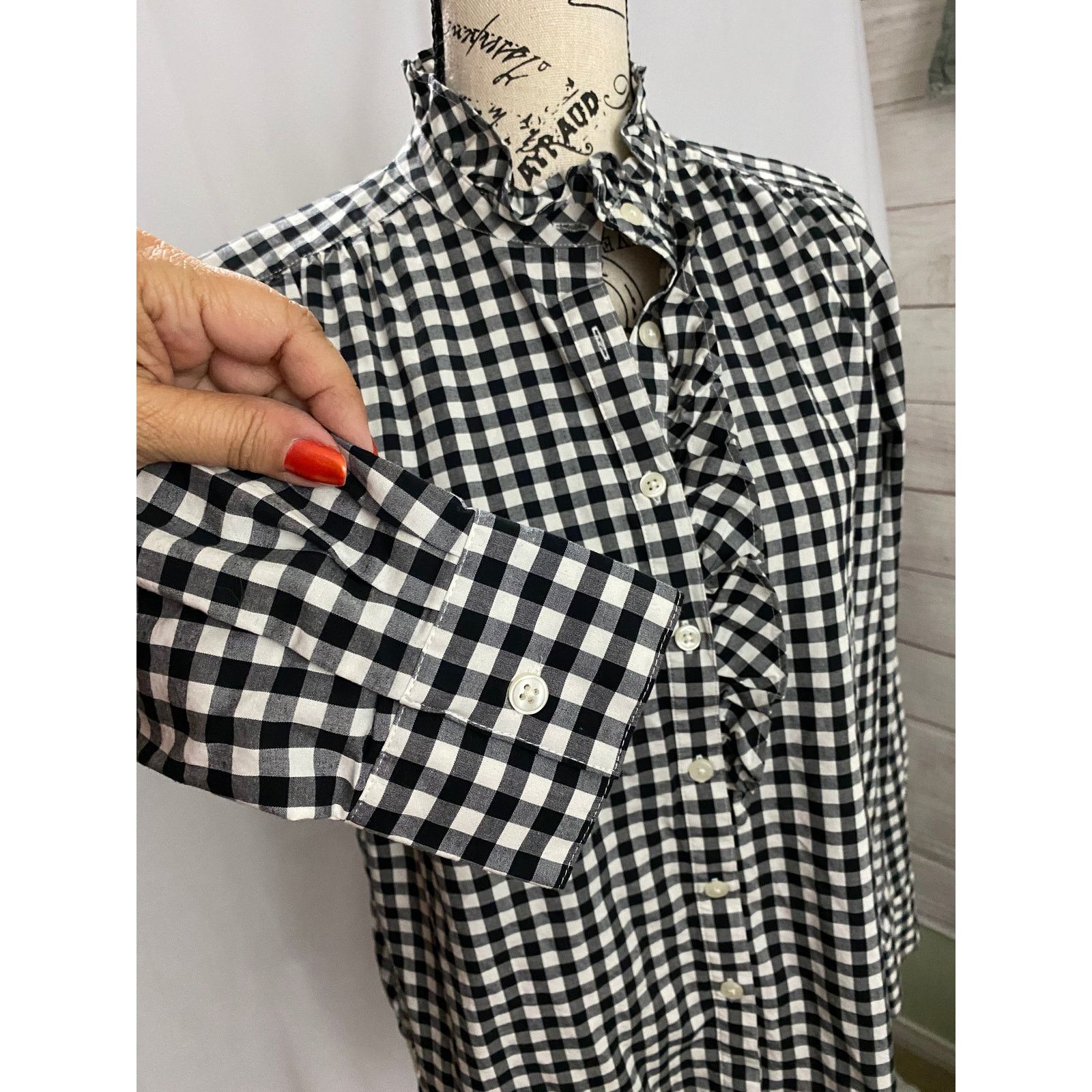 Ann Taylor Ann Taylor Black & White Gingham Button Up Blouse Size S / US 4 / IT 40 - 4 Thumbnail
