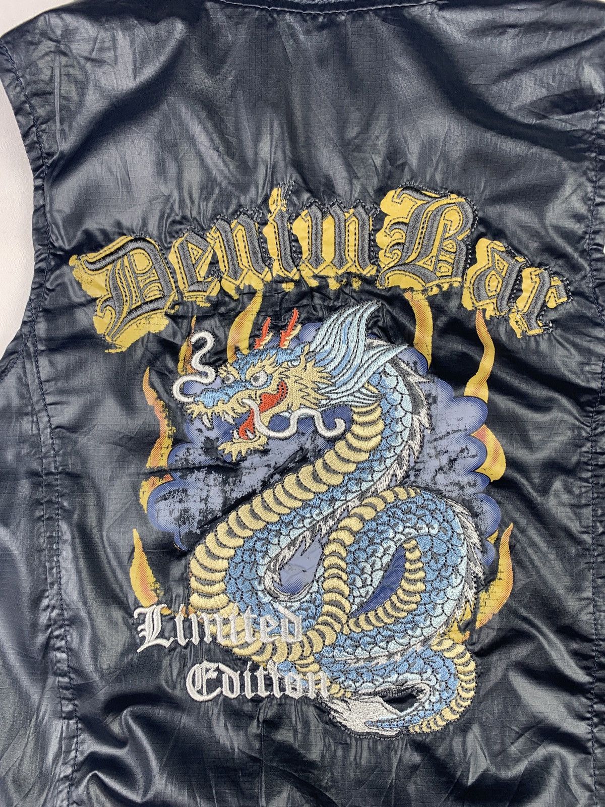 Japanese Brand y2k Denim Bar Black Petite Dragon Embroidered Graphic Vest Size XXS / US 00 / IT 34 - 5 Thumbnail