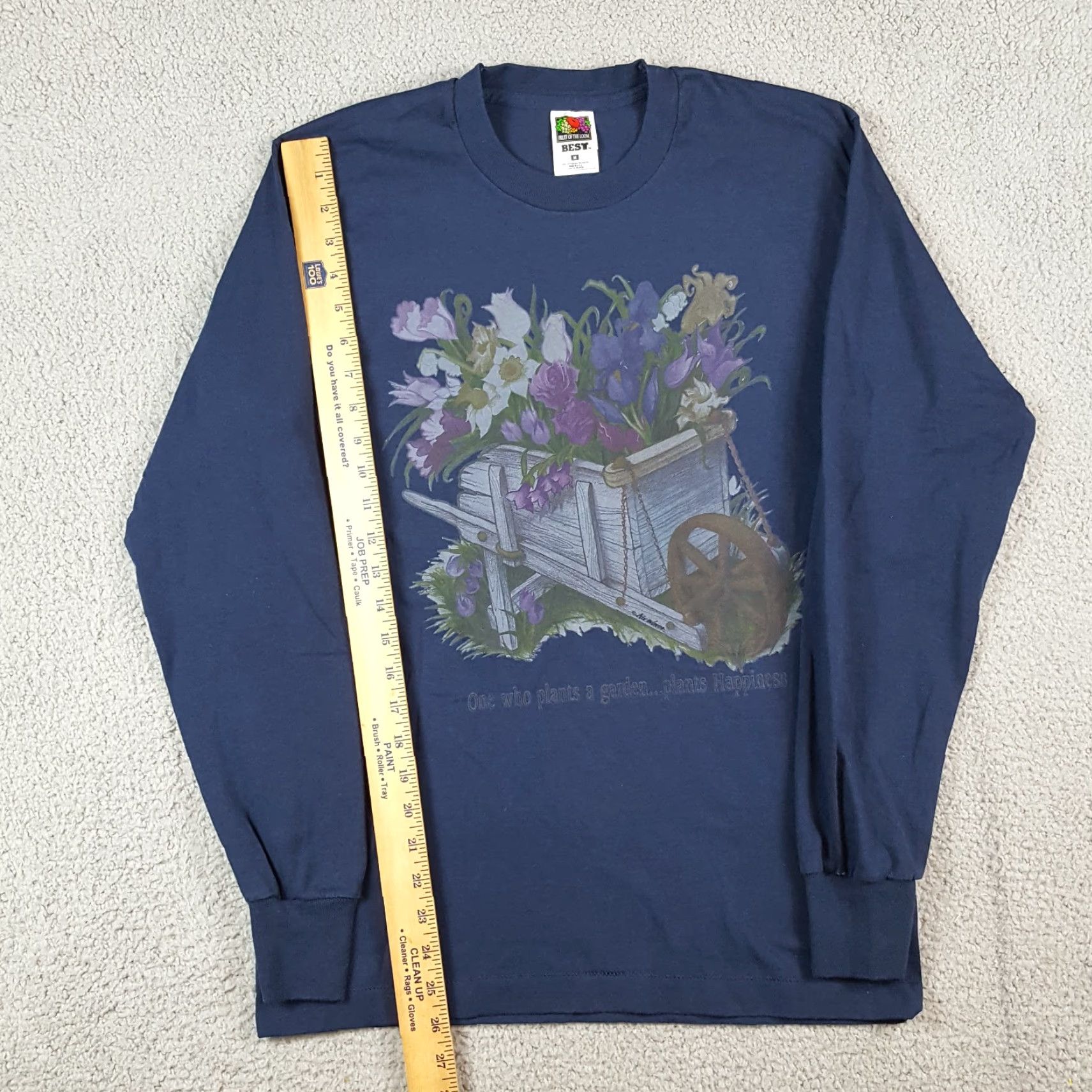 Fruit Of The Loom Vintage Fruit of the Loom Men's 90s Floral Long Sleeve T-Shirt Small Blue Outdoor Garden Retro Y2K Size US S / EU 44-46 / 1 - 8 Thumbnail