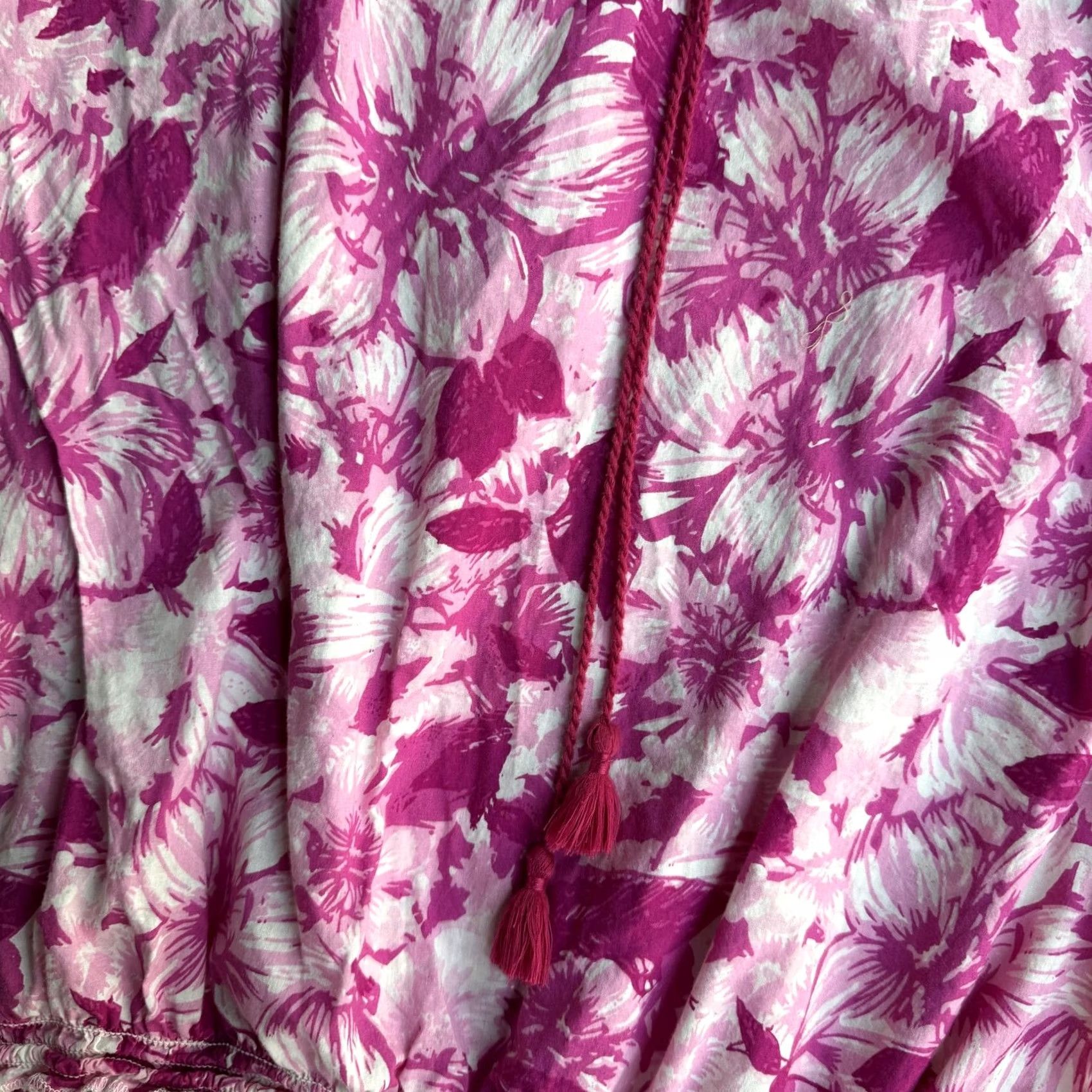 Pinko Y2K BocaBay Blouse Womens Medium Pink Floral Tassel Scoop Neck Peasant Top Size M / US 6-8 / IT 42-44 - 2 Thumbnail