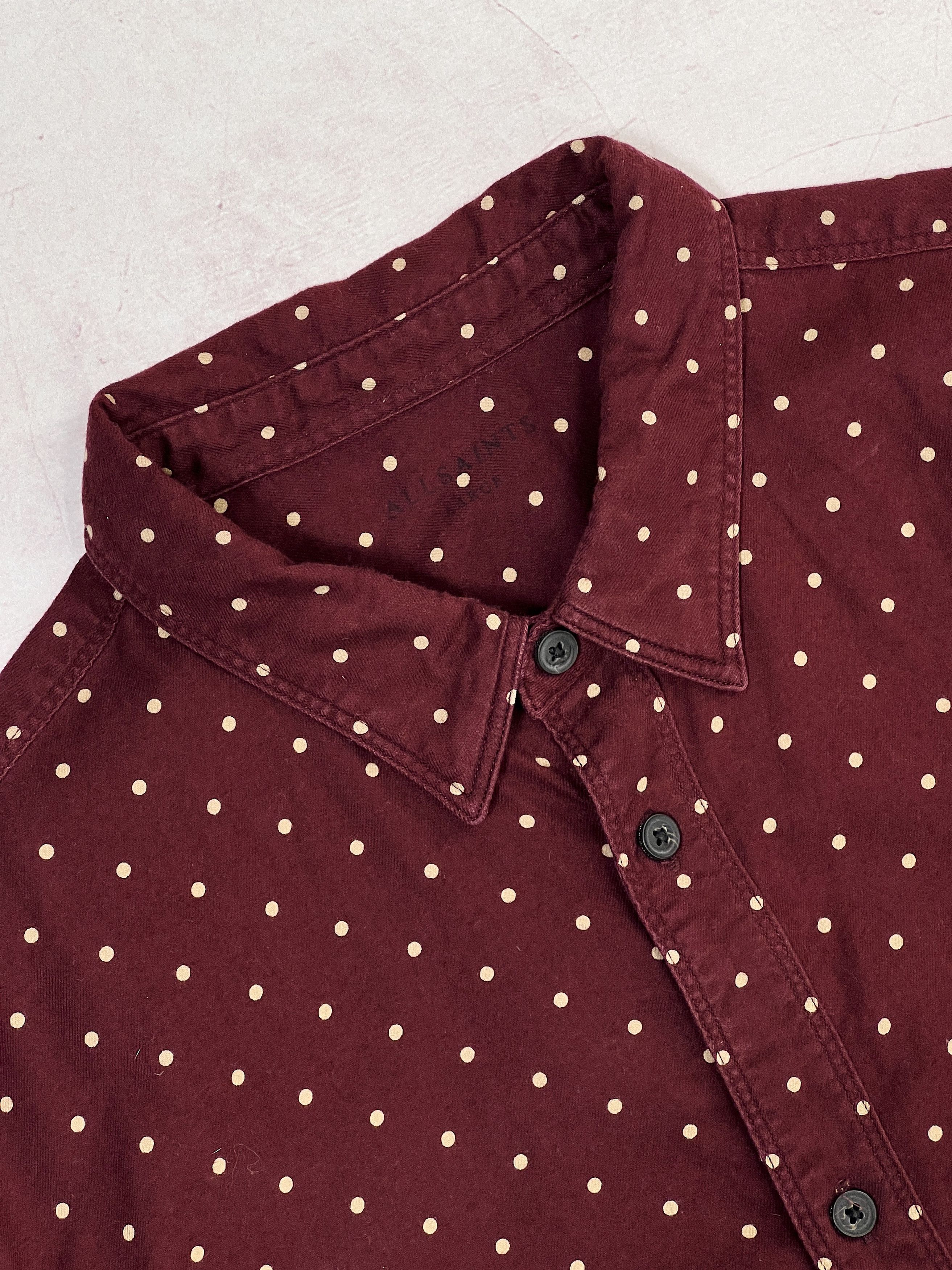 Allsaints Allsaints Bethel Shirt LS Burgundy & White Polka Dot Size US M / EU 48-50 / 2 - 3 Thumbnail